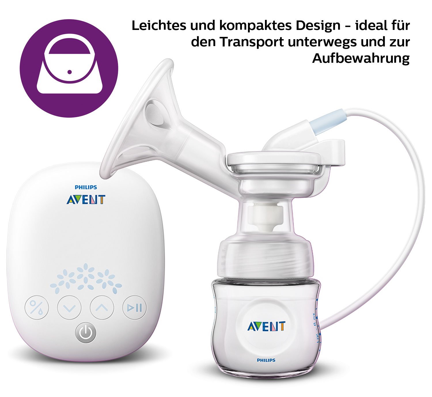 PHILIPS Avent Elektrische Einzelmilchpumpe, in Klinikqualität, Trinkrhythmus wie Ihr Baby, 125-ml-Flasche und Stilleinlagen, weiß, 5-teilig, Modell SCF395/31