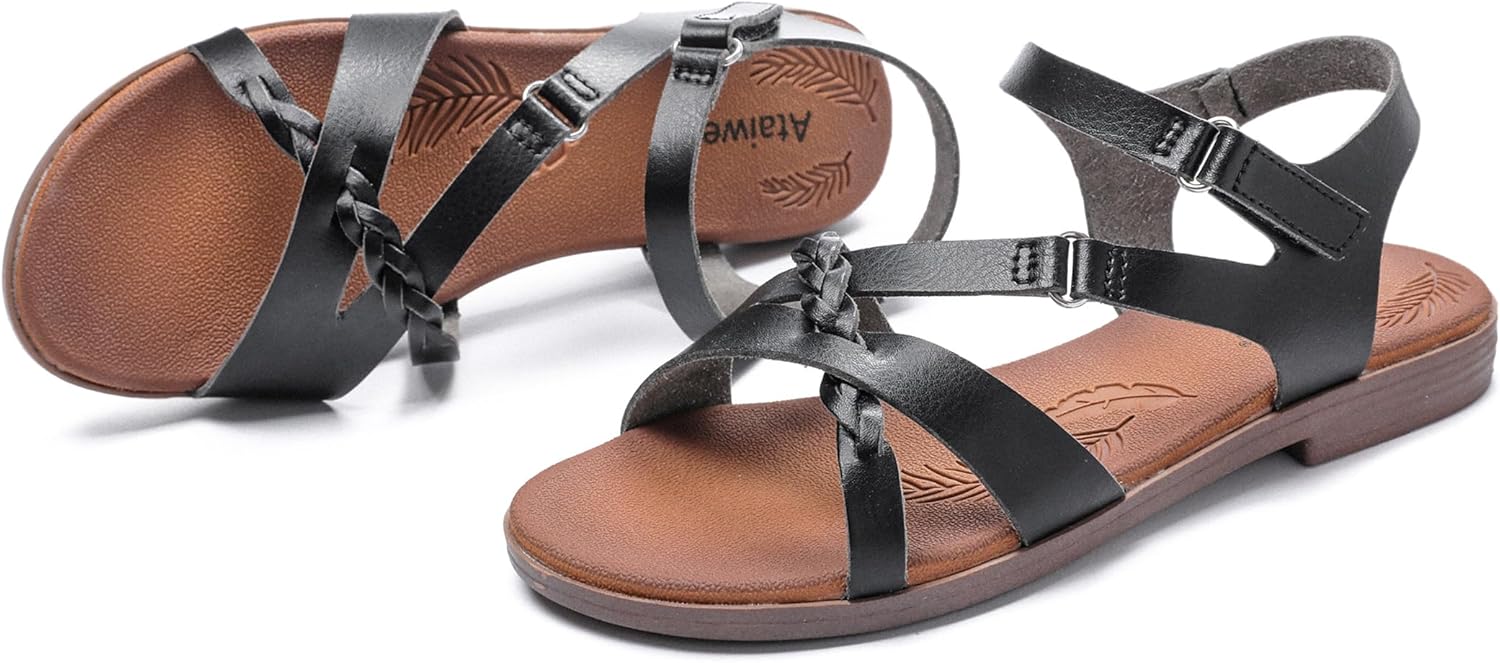 Ataiwee Women's Flat Slide Sandals - Comfortable Slip-On with Ankle Strap,Casual Open Toe Design,Hook-and-Loop Closure Summer Sandals. - Image 4