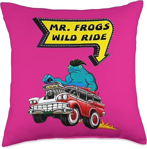 Funny Frog Character Rockabilly Hot Rod Nostalgia Poison Dart Frogs Retro Rockabilly Greaser Pompadour Rock Throw Pillow, 18 x 18 pulgadas,