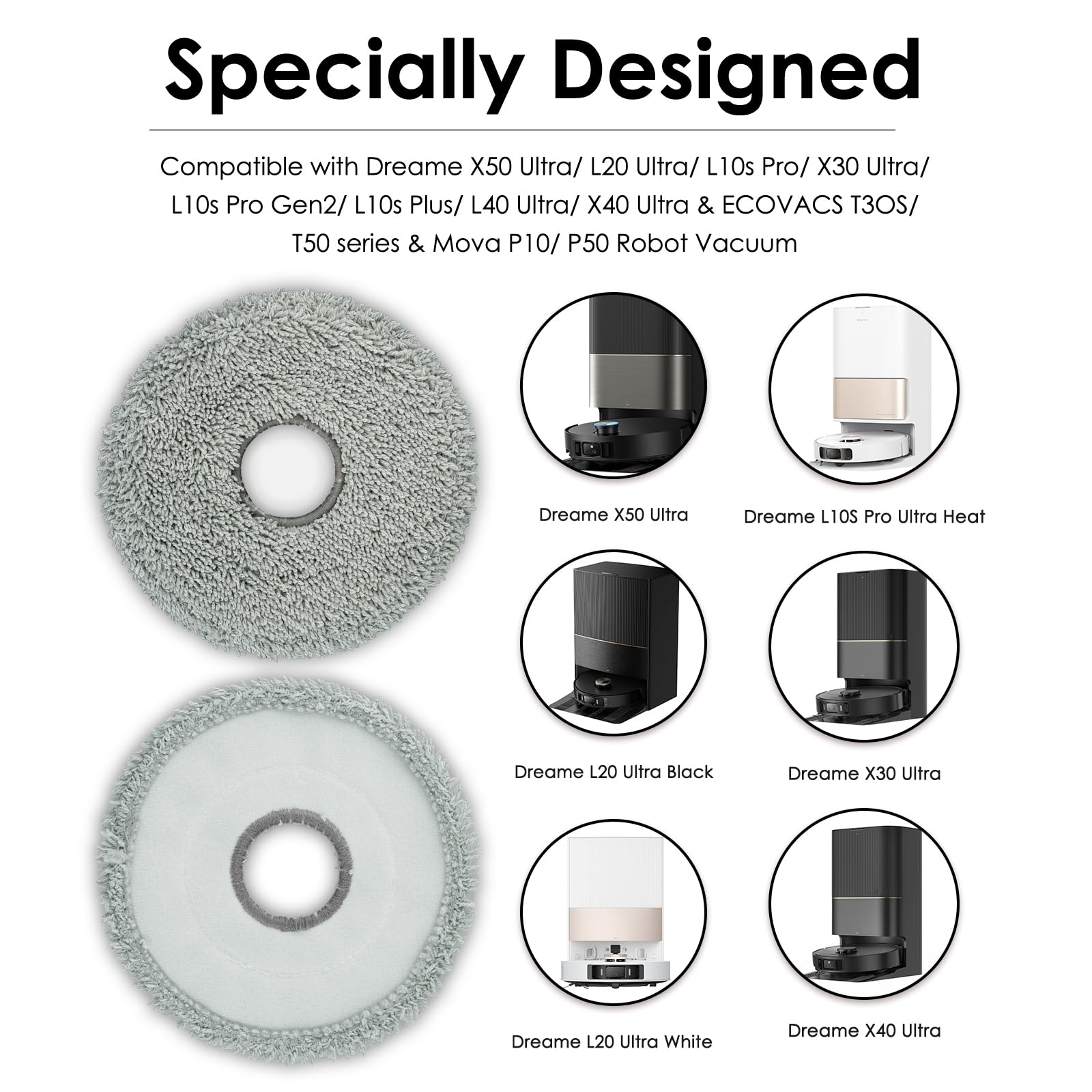Pack 10 sztuk Ultra Mop Pad X50 dla Dreame X50 Ultra/ X40 Ultra/ L40s Pro Ultra/ L50 Pro Ultra/ X50 Master/ X30 Ultra/ L10s Ultra/ L10s Pro Gen 2/ L10s Pro Ultra/ L10s Plus/ L20 L30 L40 Ultra Mop Pad