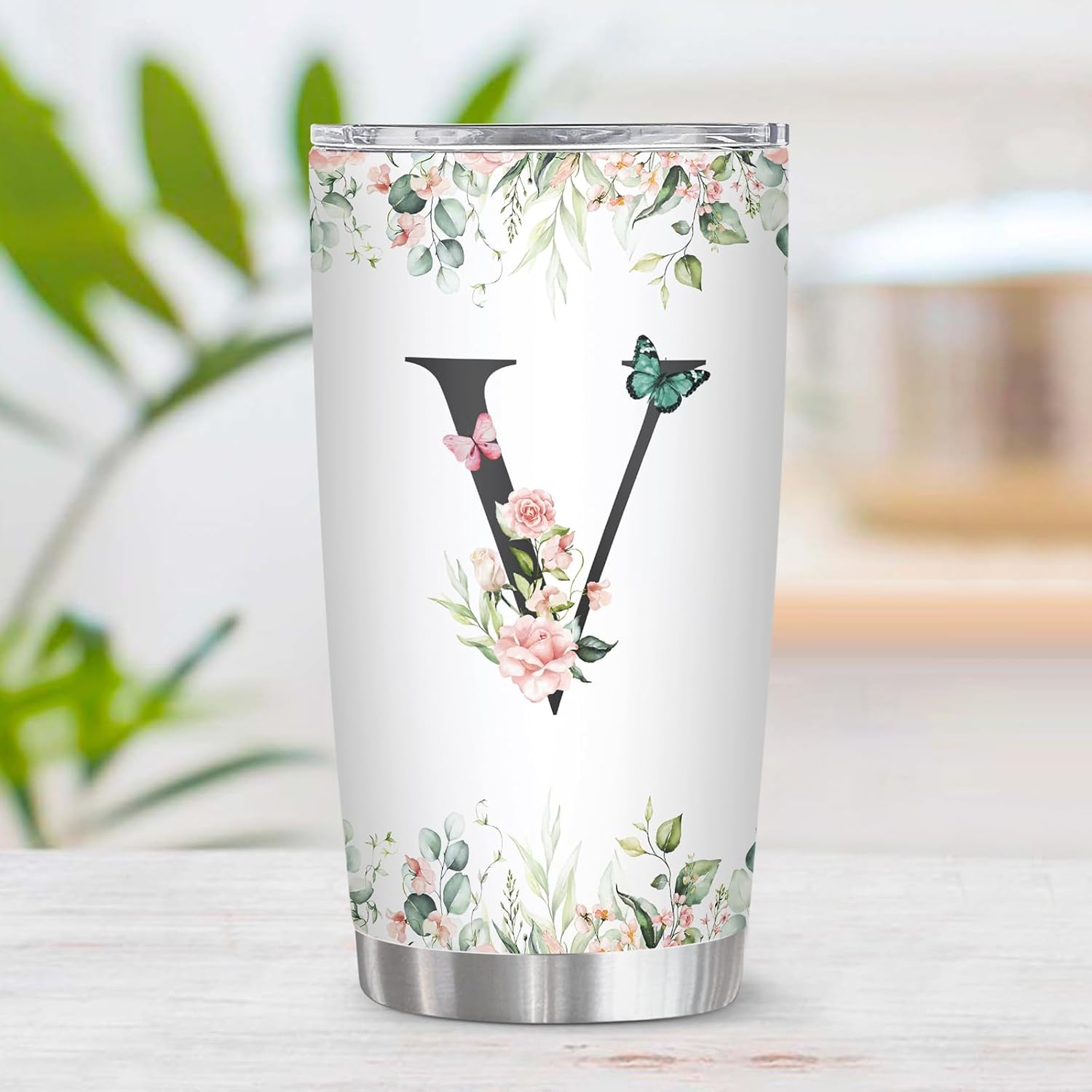 Personalized Initial V Tumbler 20oz, Monogrammed Gift for Women Birthday Mothers Day Religious Gift, Personalized Christian Gift for Women Initial Coffee Mug