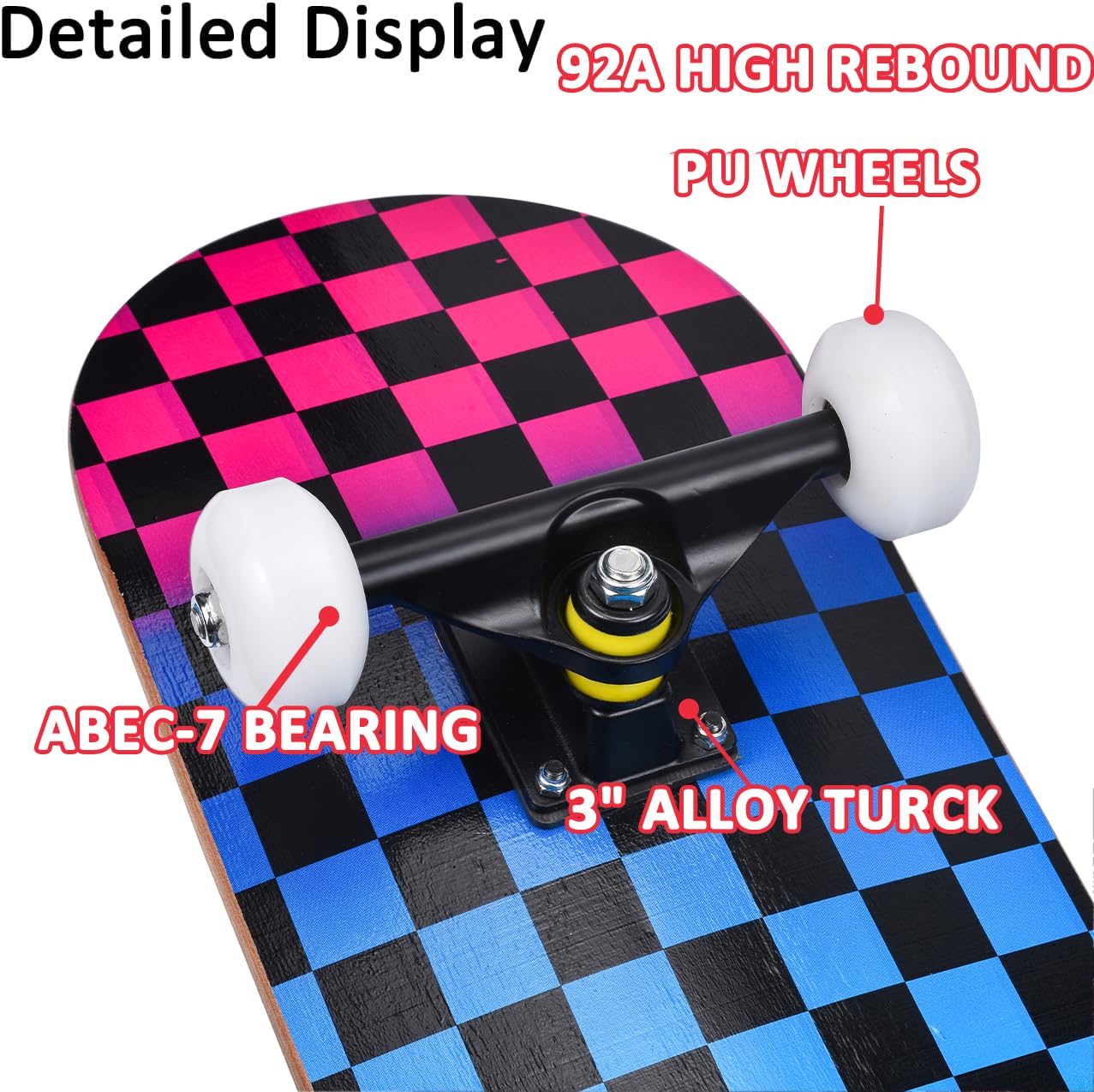 ERNAN Skateboard,Monopatín Completo Profesional de 31 x 8 Pulgadas,7 Capas Monopatín de Madera de Arce con Rodamiento ABEC-7 para Niño Niña/Adulto Principiante. - 4