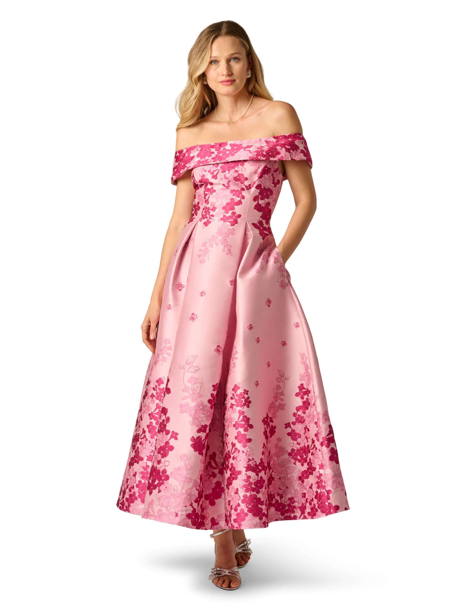 Adrianna Papell Off-Shoulder Dress, Pink Multi