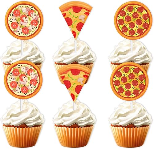 18 piezas de decoración temática de comida rápida con purpurina dorada, para fiesta de pizza, postre, decoración de cumpleaños para niños y niñas