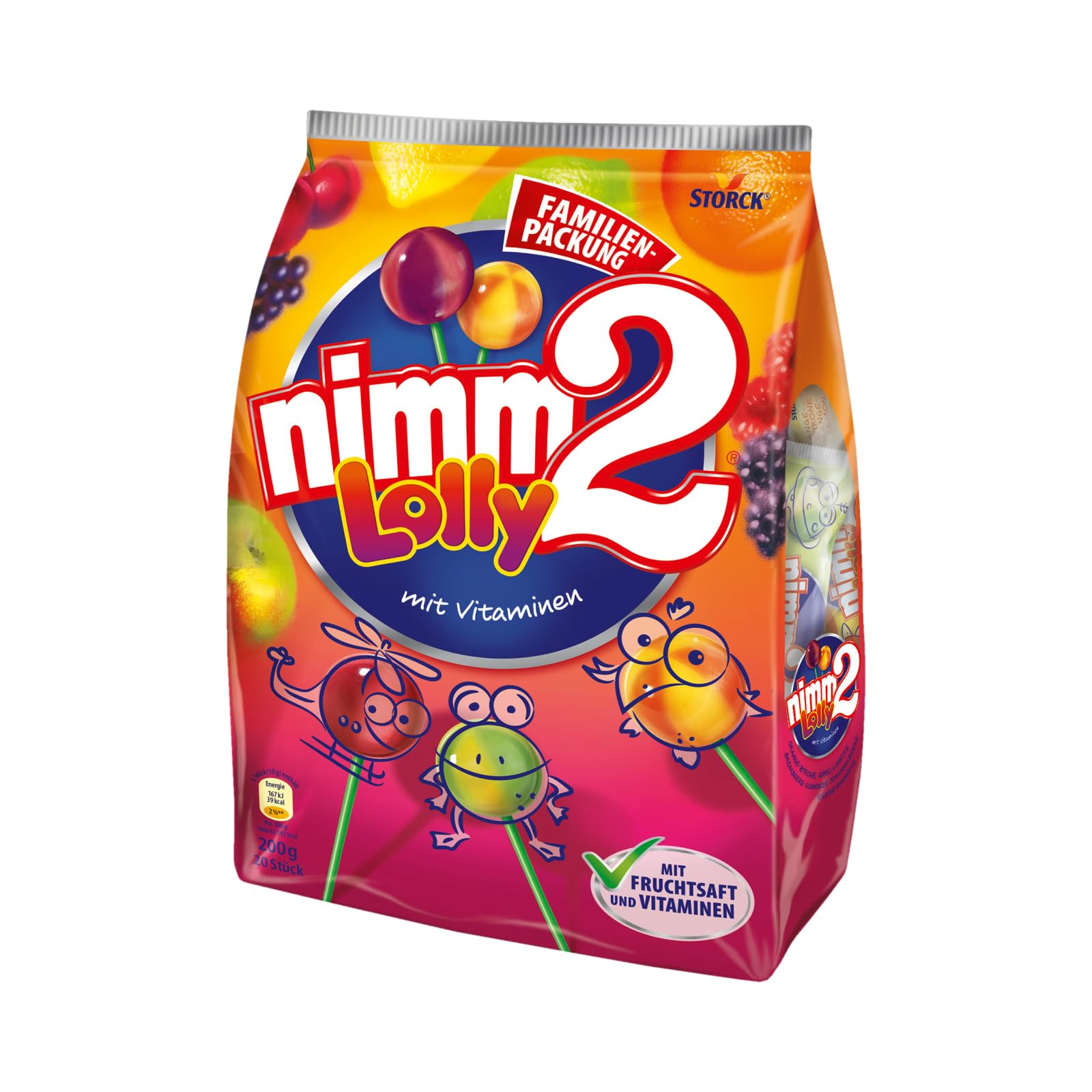 nimm2 Lolly – Fruchtige Lutscher in vier unterschiedlichengeschmackskombinationen zum Naschen für dieganze Familie – (1 x 200g Beutel)