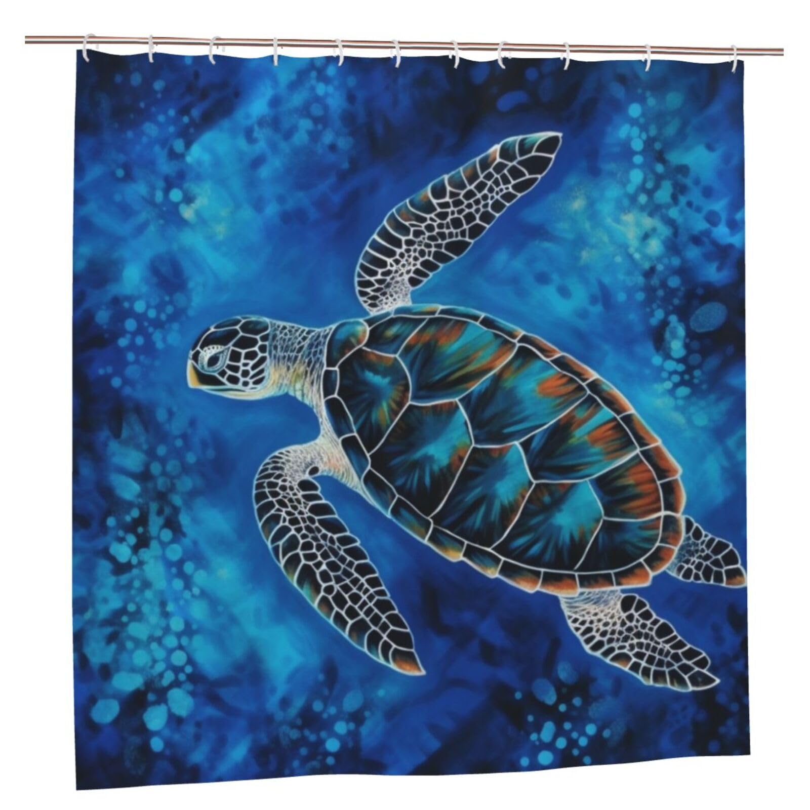 Rideau de douche grand format 182x182 cm étanche avec 12 crochets pour baignoire motif tortue bleue