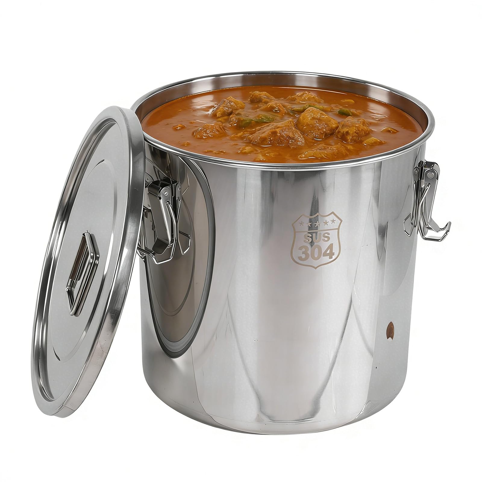 CLBDRESS 33L 304 Stainless Steel Airtight Canister, Metal Bucket Food Storage Container with Lid & Locking Clamp, Storage Bucket for Rice, Flour, Grain, Coffee Bean