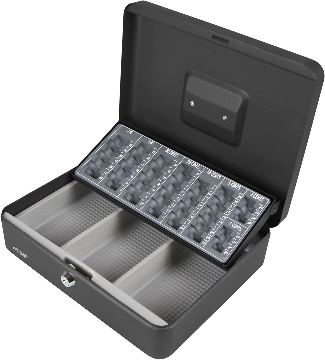 Cassetta Portavalori HMF Con Vassoio Monete E Banconote 30x24x9 Cm - Nero, Serratura Di Sicurezza - Foto 2