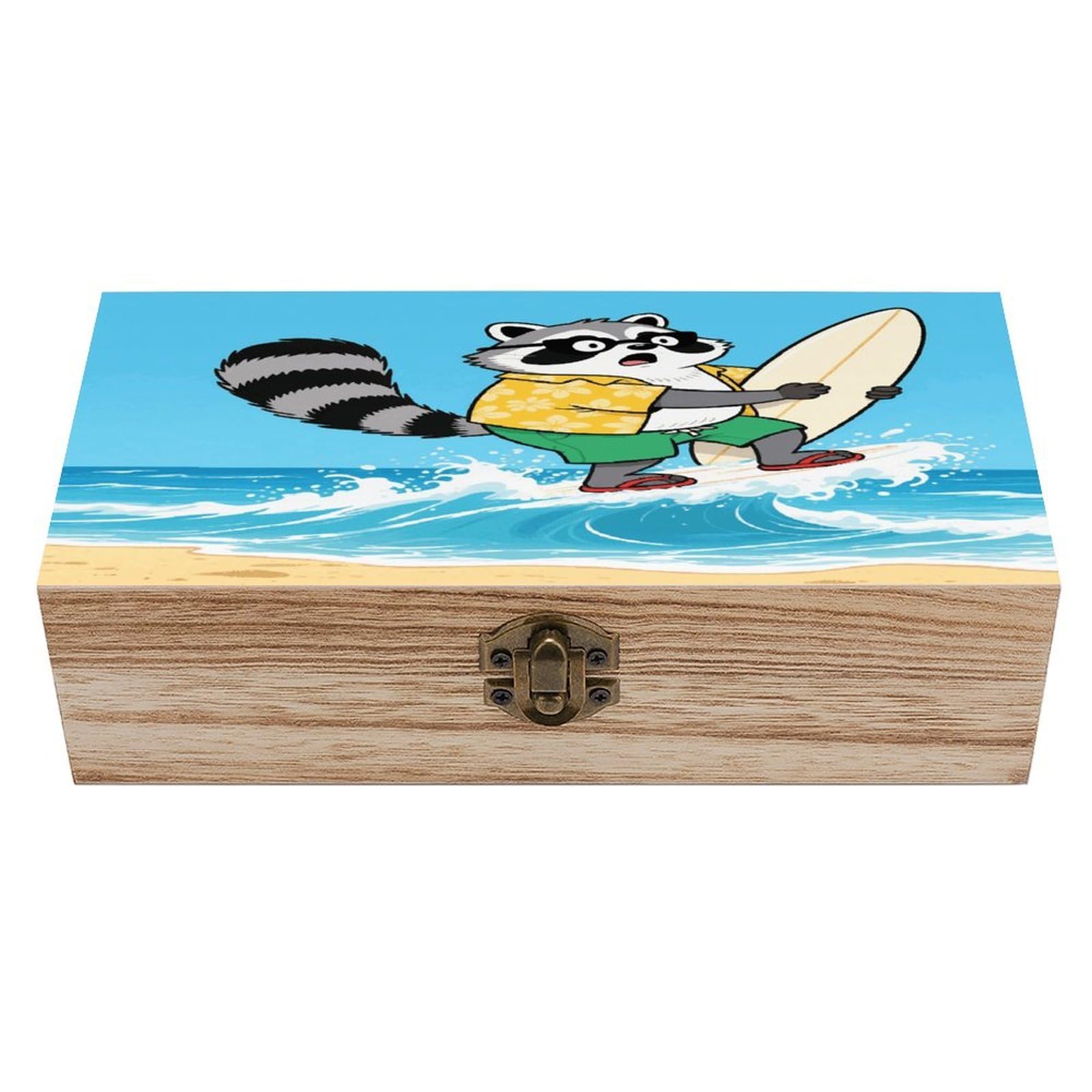 VstaDank Funny Raccoon Wooden Storage Box Vintage Style Wooden Storage Case with A Hinged Lid Memory Treasure Boxes Decorative Jewelny Photos for Organizer 7.9 * 3.7 * 2.3 Inch