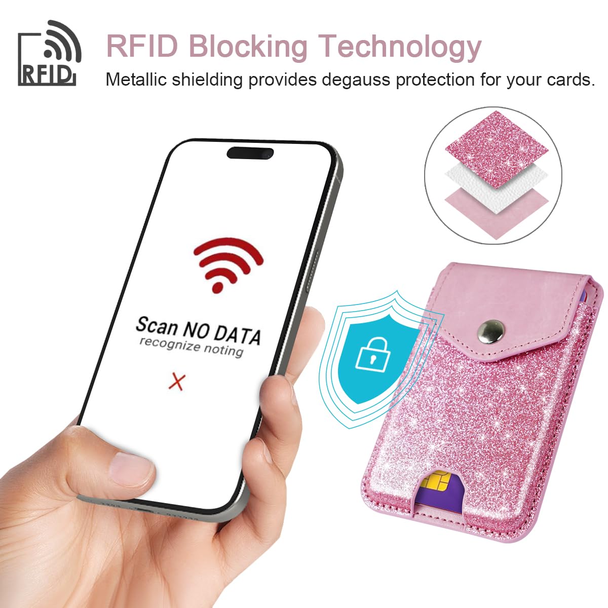Selbstklebende Kartenhalter für die Rückseite des Handys, RFID-Handytaschen aus Leder mit Druckknopf, schlanke Kartenhalter, Hülle für Handyhülle, kompatibel mit den meisten Smartphones,