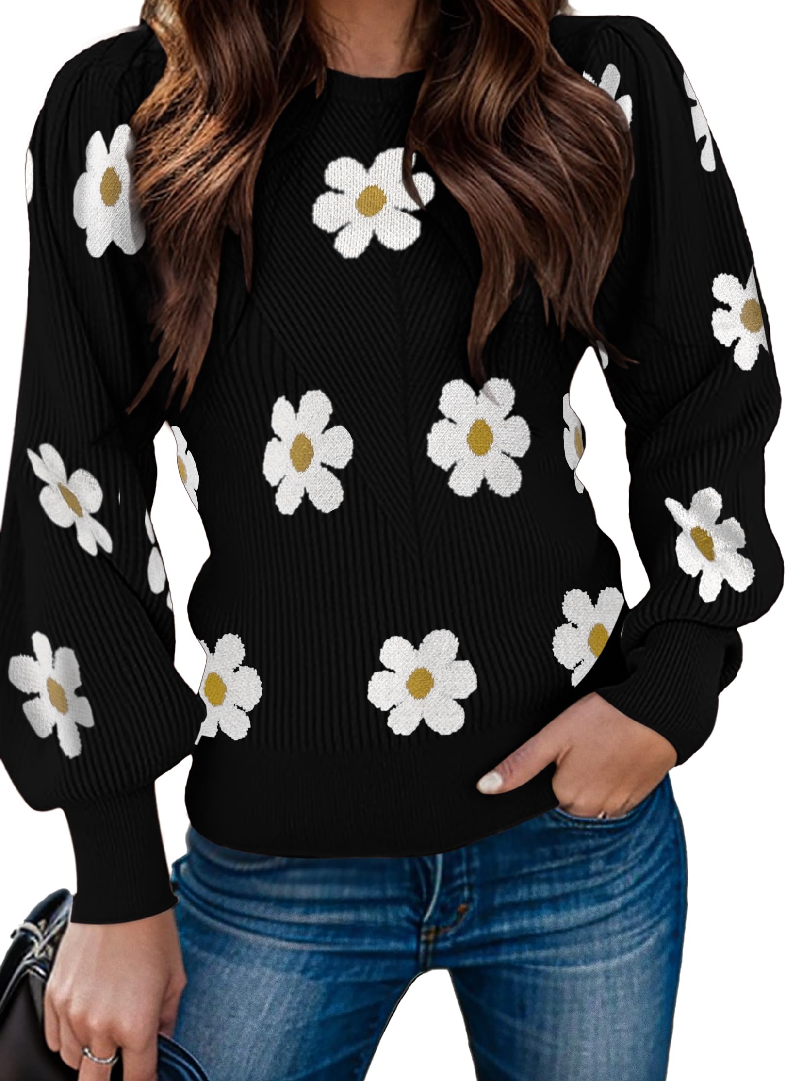 Zeagoo Womens Sweaters Fall 2026 Dressy Casual Long Sleeve Shirts Ribbed Knit Winter Outfits Puff Pullover Jumper Tops