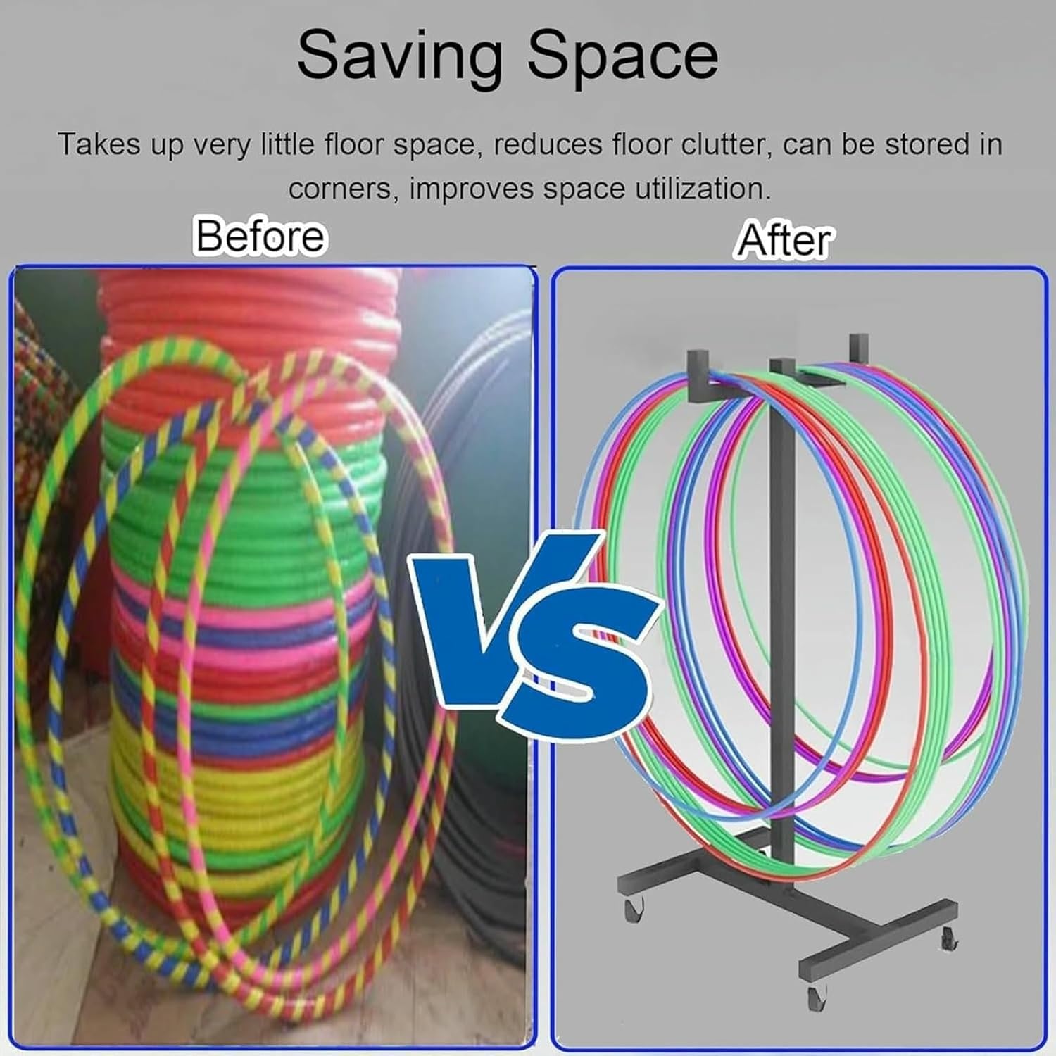 Professional Exercise Hoop Storage Rack, Organizer Holder for Hula Hoop/Jump Rope, Fitness Club Hula Hoop Stand, Living Room Playroom Corner Exercise Hoop Storage Cart