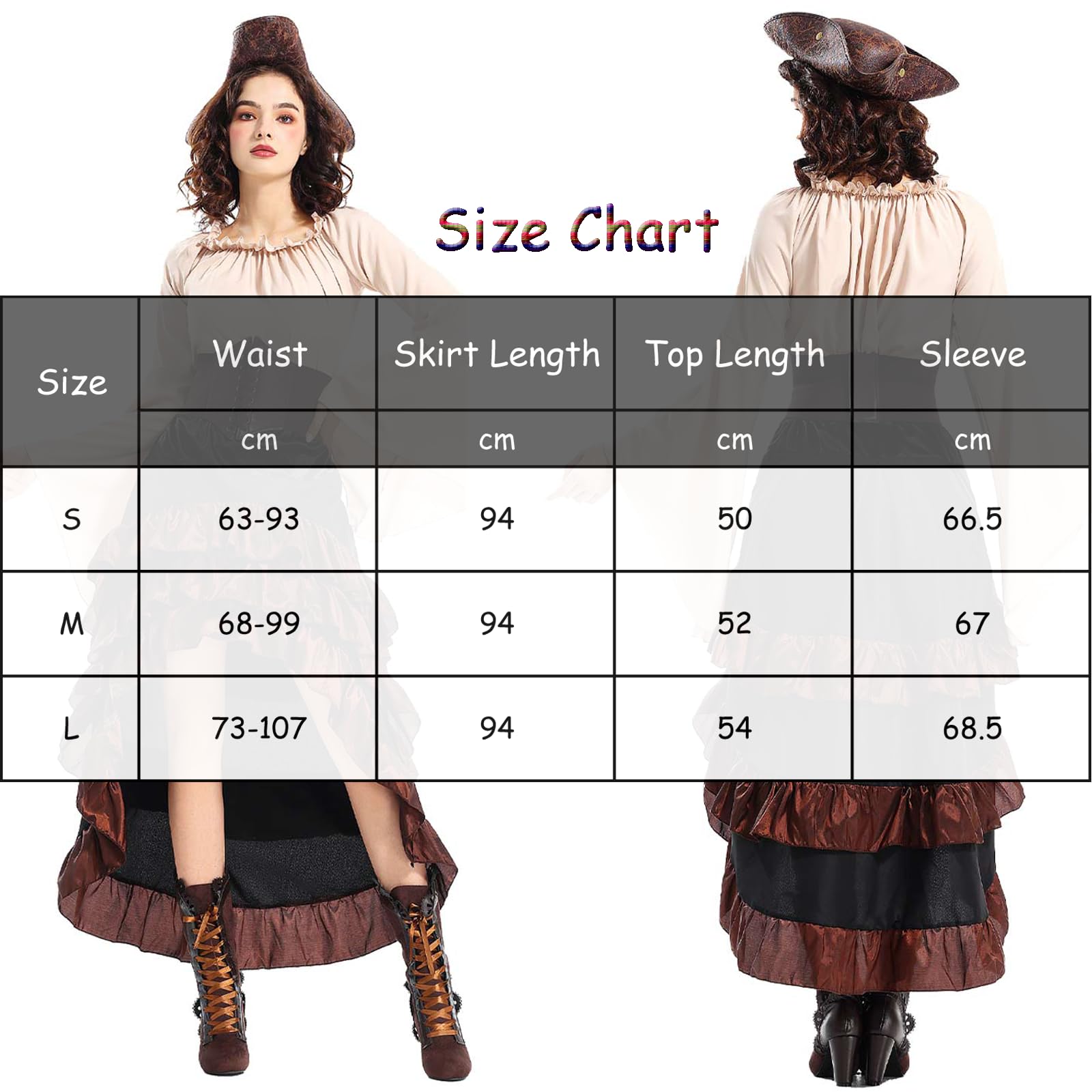 Walwoak Pirate Costume Dress Women Western Style Skirt Adult Victorian Renaissance Dress Steampunk Costume Set - Image 2