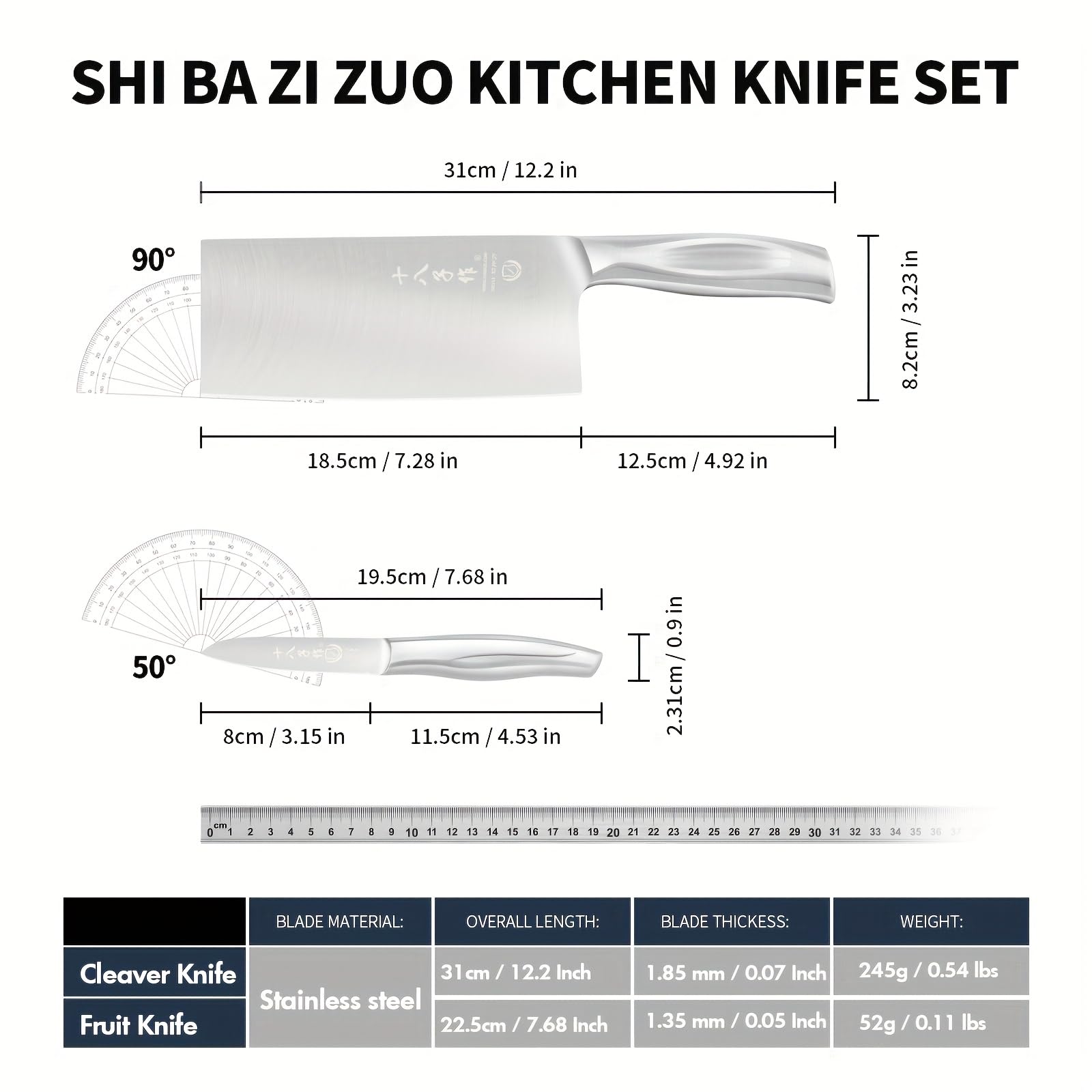 SHI BA ZI ZUO Mannaia Cinese Coltello da Cucina Argento YZH001