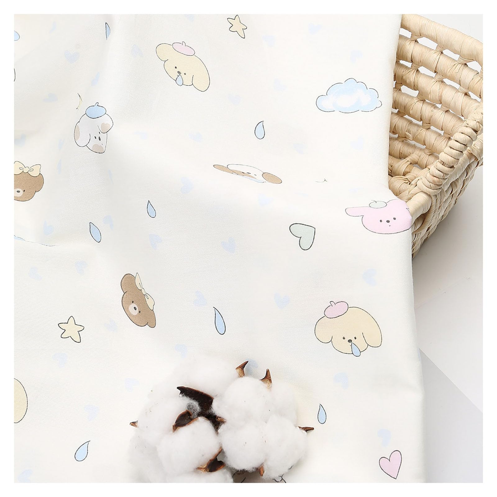 200x235cm Baumwollstoff Baby Meterware Kinderstoff Zum Nähen Blumen, Tiere