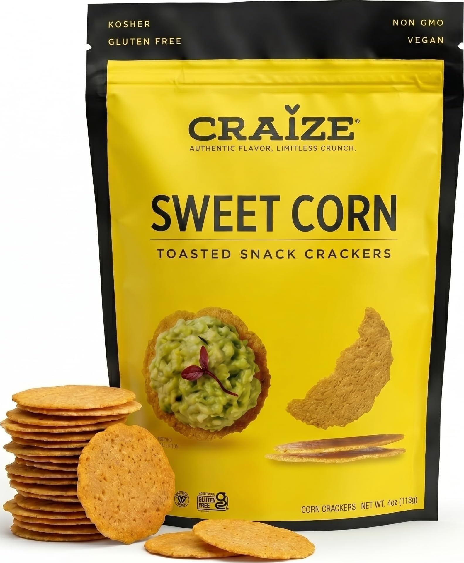 Craize Sweet Corn Crisps | Gluten Free, Vegan, Kosher, Toasted Corn Crackers | 4 oz each 4 Ounce (Pack of 1)