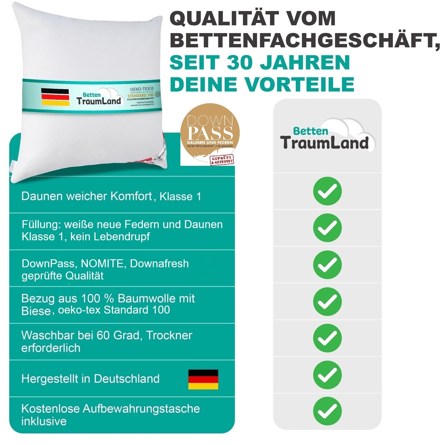 Arktic Feder- Daunenkissen Kissen Kopfkissen 80x80 cm Füllung 1.000 g