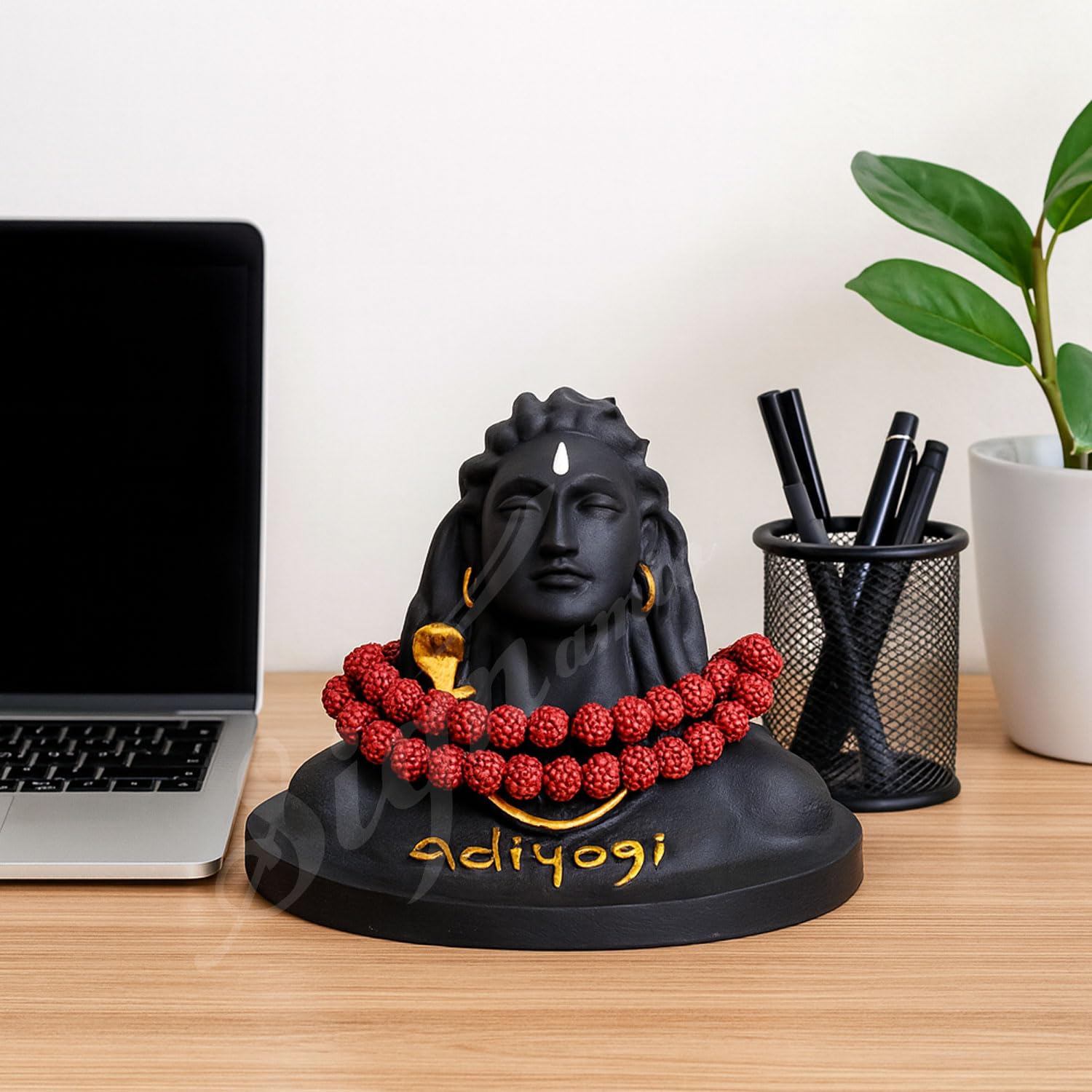 SIGNAMIO® Lord god Mahadev Bholenath Shivji Adiyogi Shiva Statue Idol Murti for Car Dashboard with Rudraksh Mala Idle,Home Decor - Handcrafted Resin Figurine | Spiritual Gift for Meditation 3 inch 3