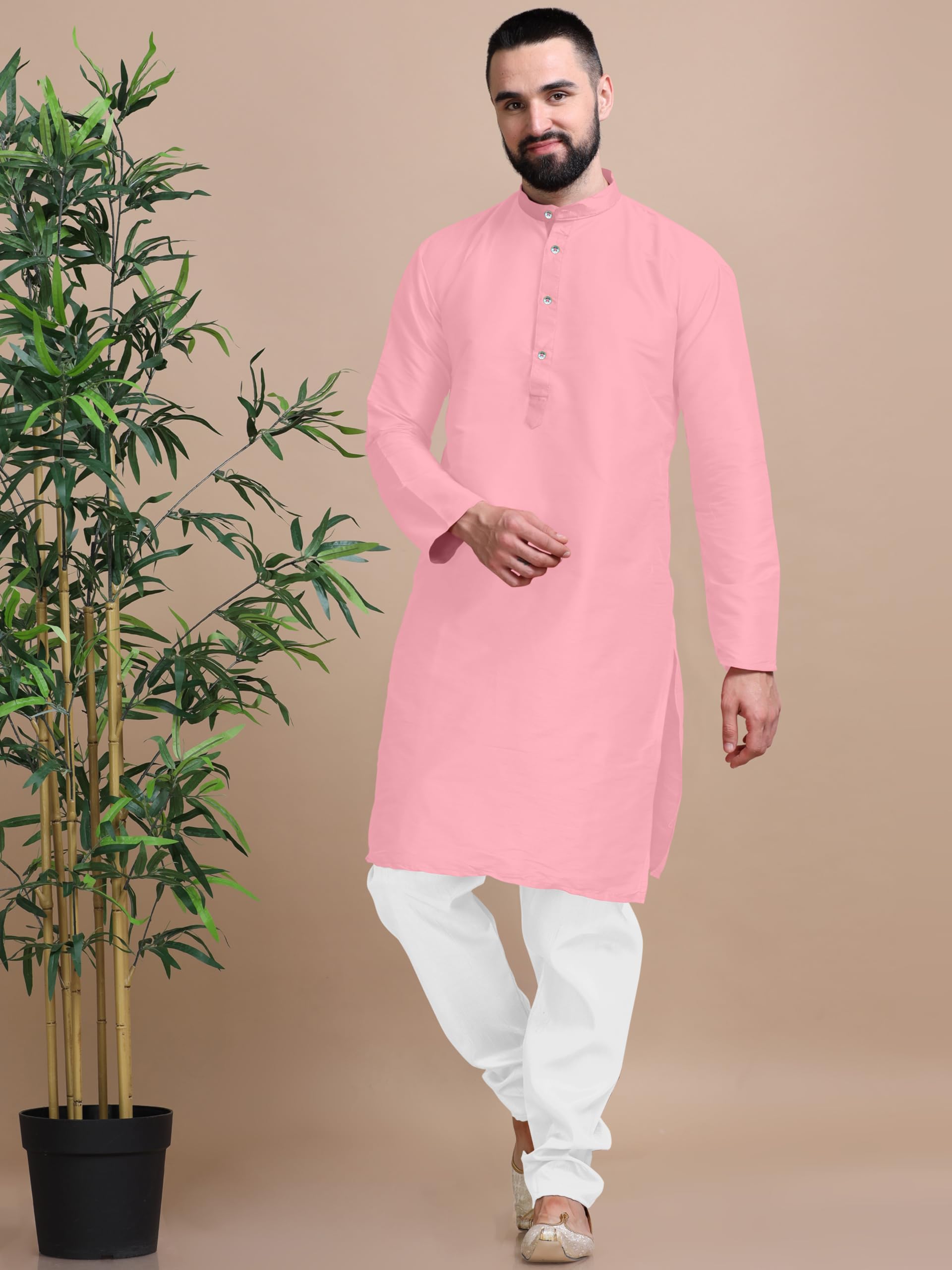 fashionfricks Mens Solid Straight Cotton Kurta with Churidar Pajama Set-picture-34