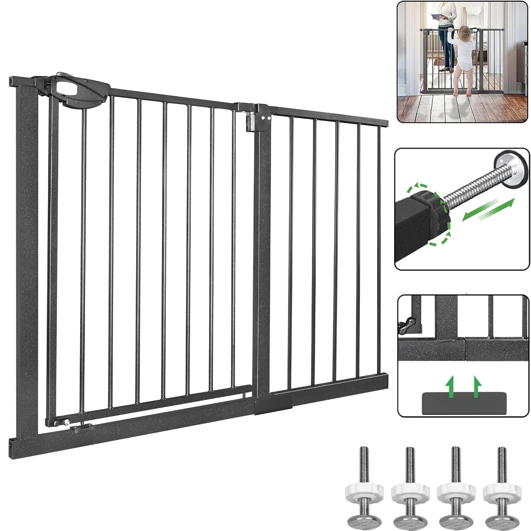 SAILUNSafety Gate Without Drilling Door Gate Auto-Close for Children Baby Stair Gate Secure Doorway 180°Two-Way Opening Barrier (Black, 105-115 cm)
