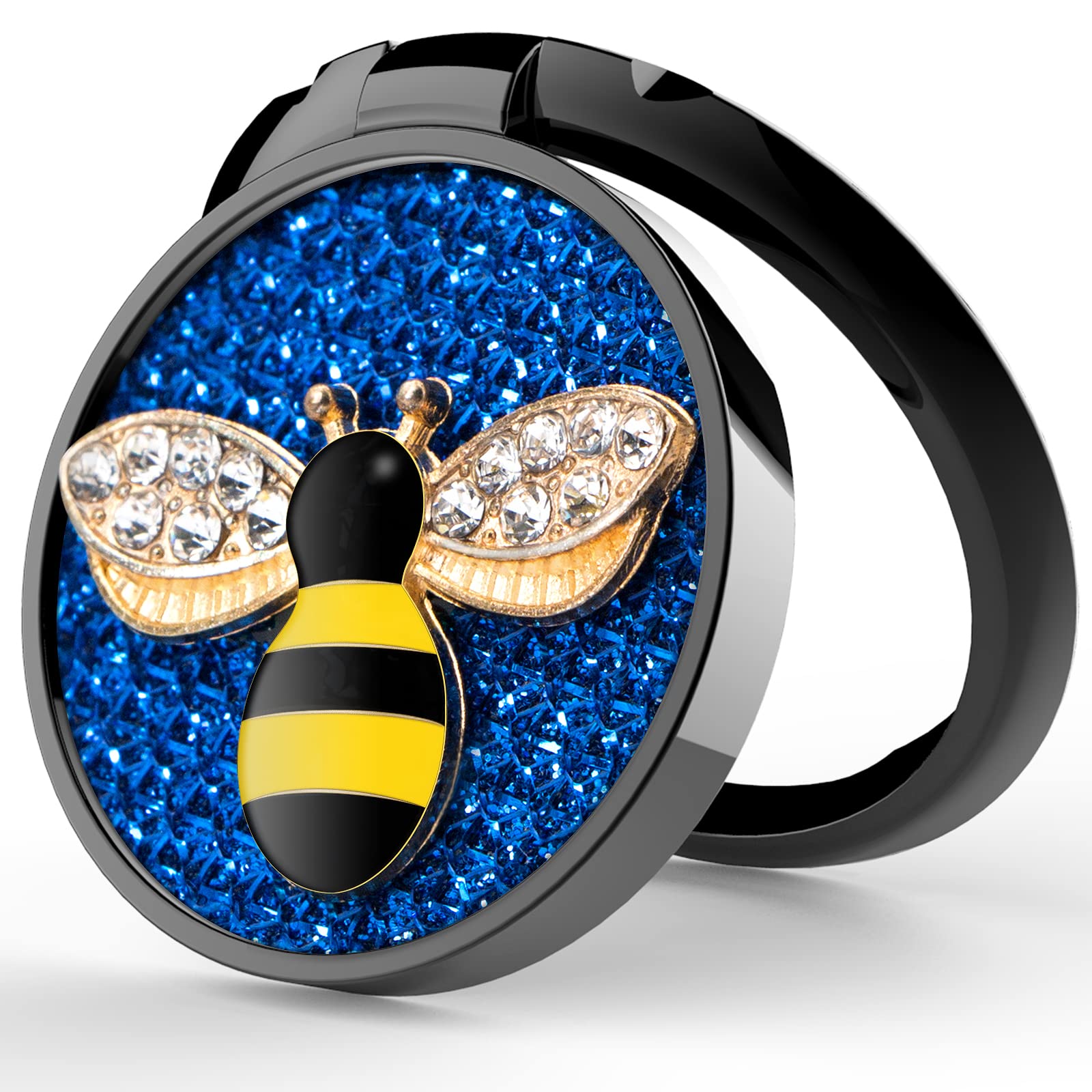 YINHEXI Phone Ring Holder Finger Kickstand, Cell Phone Ring Holder Finger Grip 360 Degree Rotation, with Crystal Stone Enamel Bee (Blue)