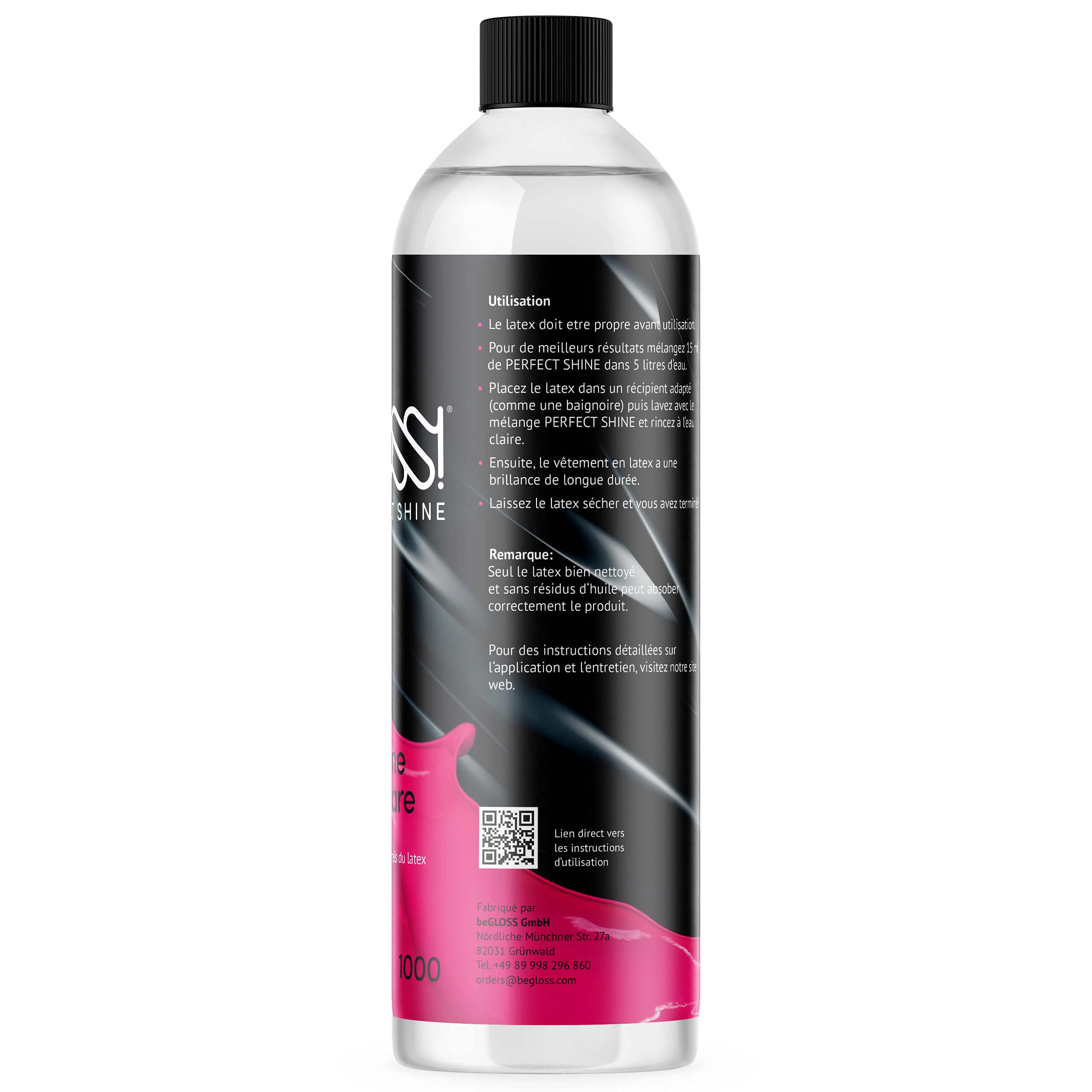 beGLOSS PERFECT SHINE 1000 ML - Le lubrifiant pour polir vos vêtement en caoutchouc & latex
