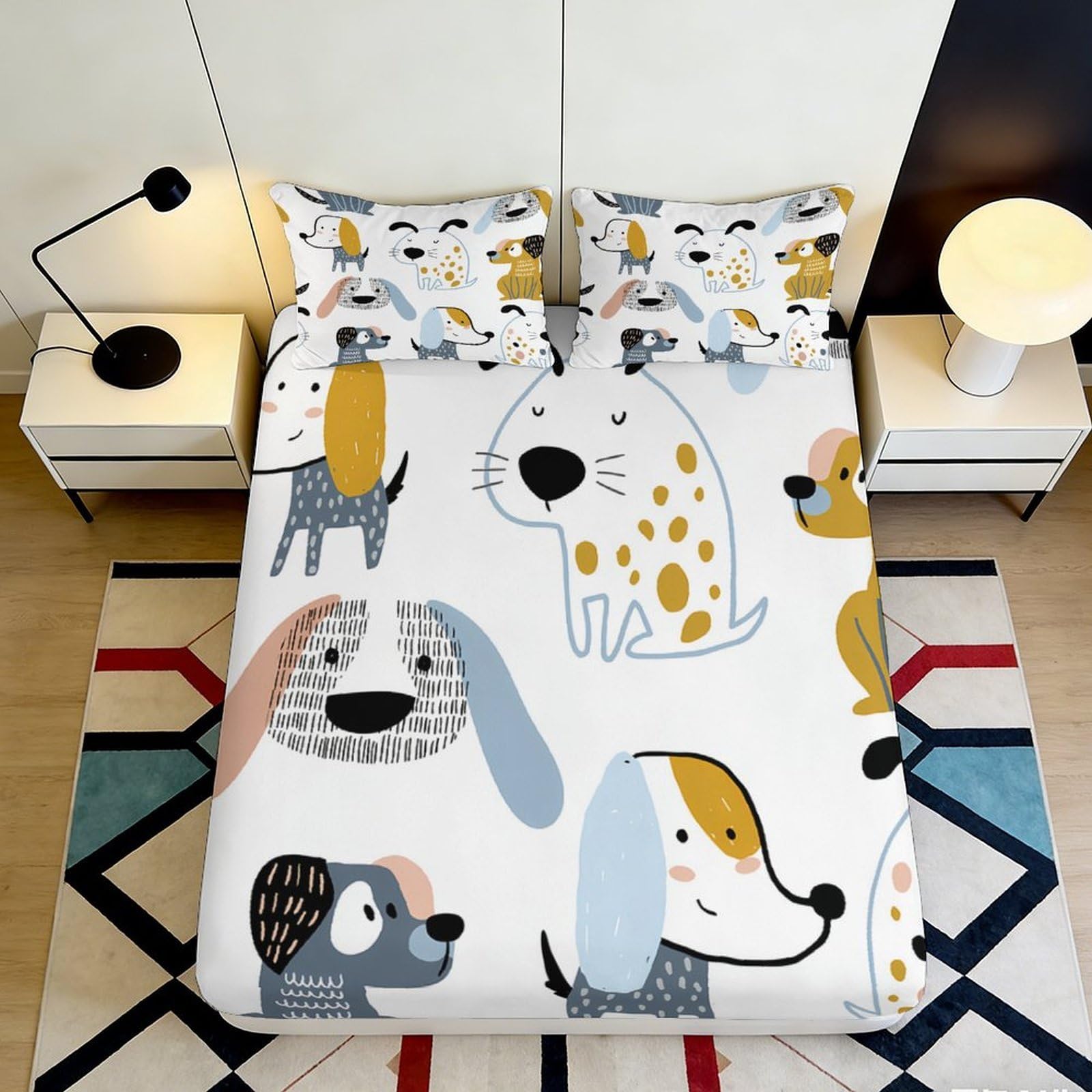 Jqzkxnhpbr Style-9 3D Printed Cartoon Dog Fitted Sheet Microfiber Soft Breathable Animal Pattern Bed Cover For Bedroom Dorm Decor 90X200x25cm