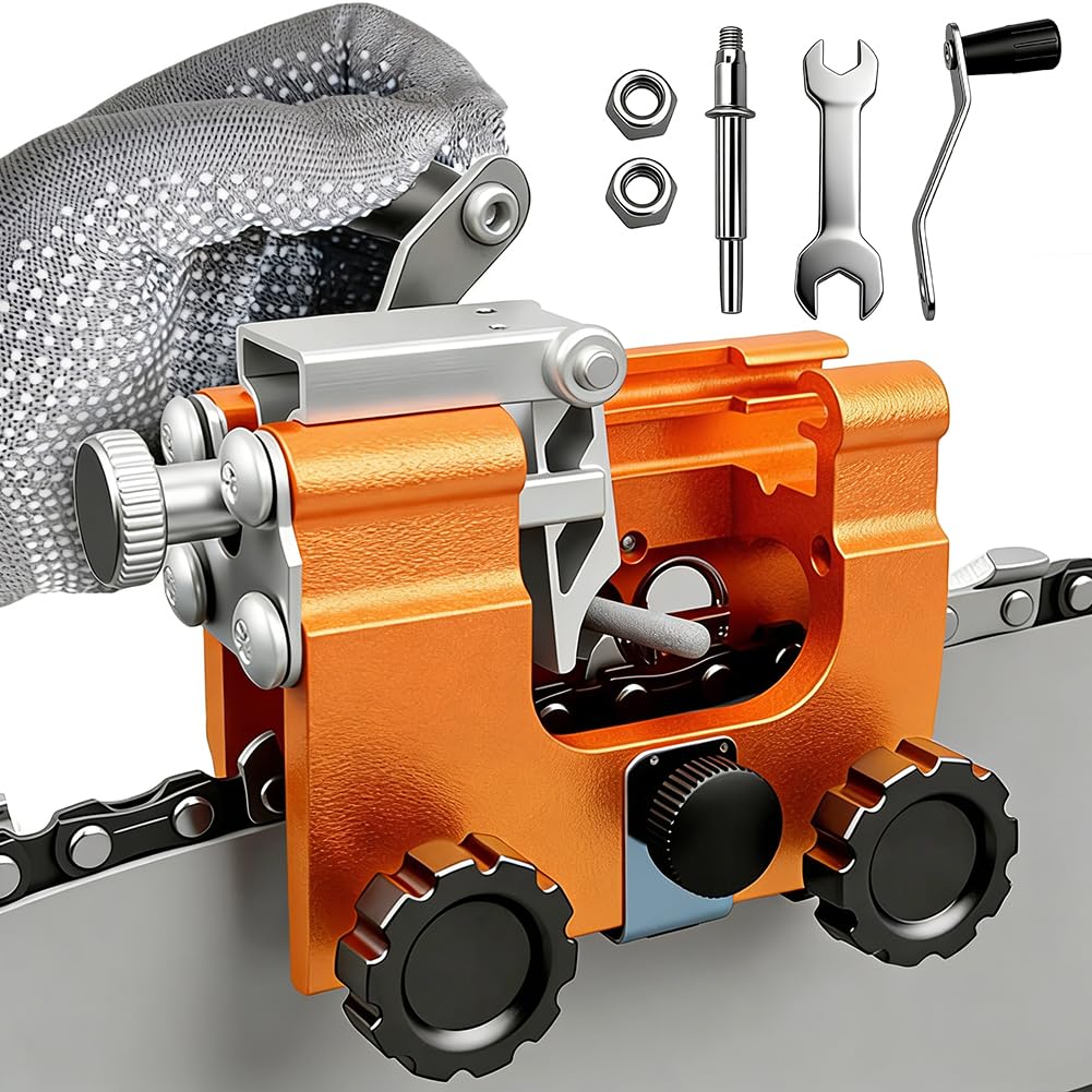 ProfiSaw Chain Sharpener, Portable Hand Cranks Chainsaw Sharpener Kit, Chain The Precise Universal Sharpener for All Chainsaws| Razor Sharp in Minutes| Orange