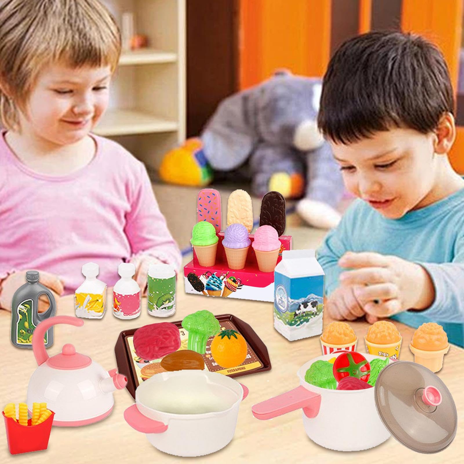 de imitación de Cocina Infantil | Juegos Educativos Stem y Sensoriales,Cocina Infantil con Alimentos Juguetes para Interior Exterior Escuela Hogar
