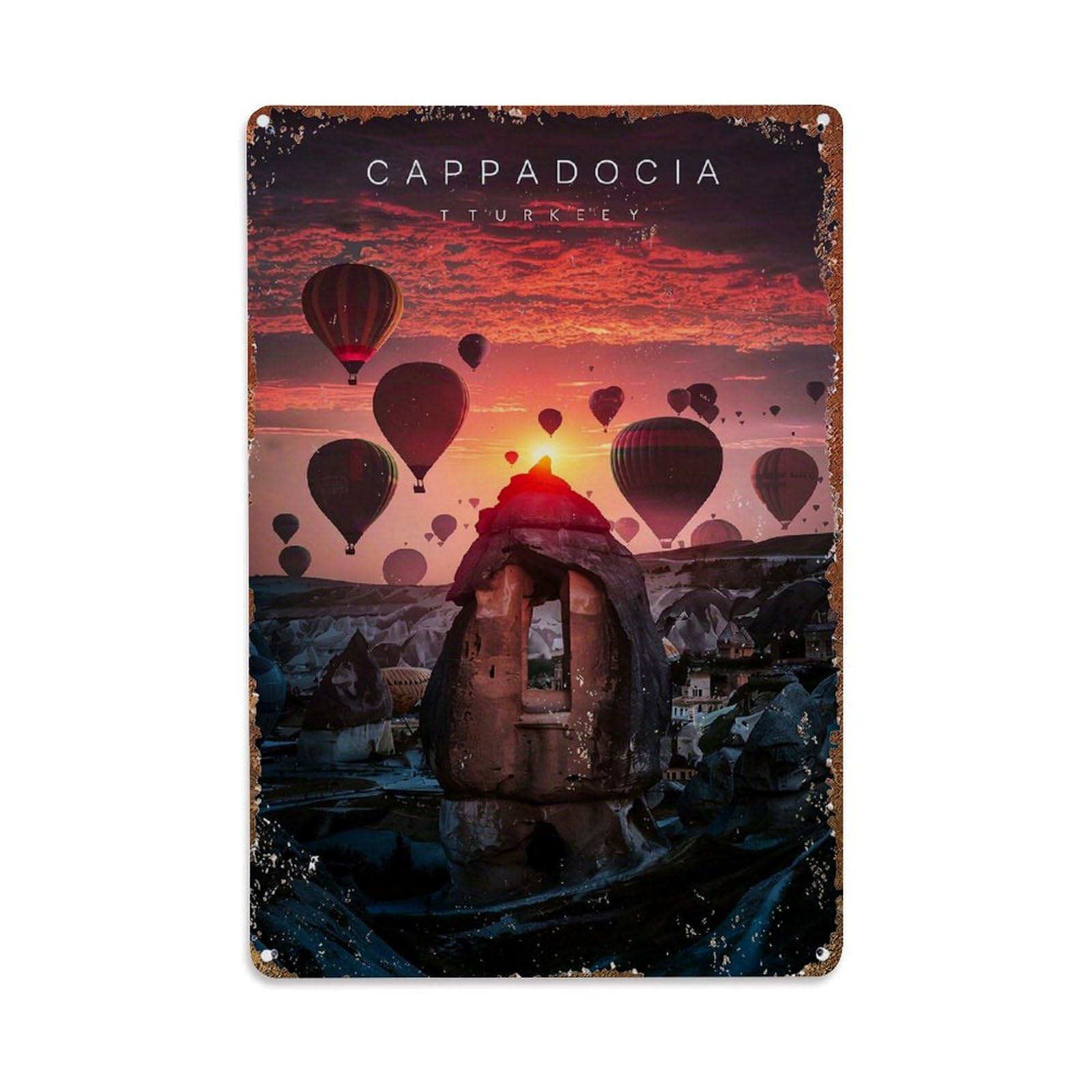Hot Air Balloons Sunset Landscape Rock Formation Retro Metal Tin Sign, Vintage Decor Art Poster for Bar, Home, Man Cave, Kitchen, Laundry Room Gift 8x12Inch