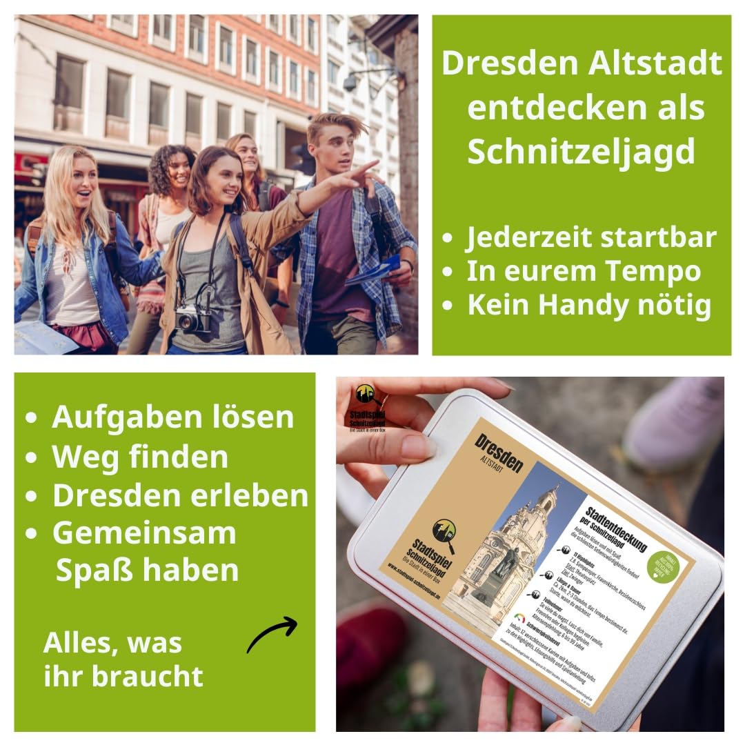 Stadtspiel Schnitzeljagd Dresden Altstadt - Entdeckertour | Stadtrallye durch die Dresdner Altstadt – Erlebnisgeschenk für Touristen & Einheimische, Teamevents