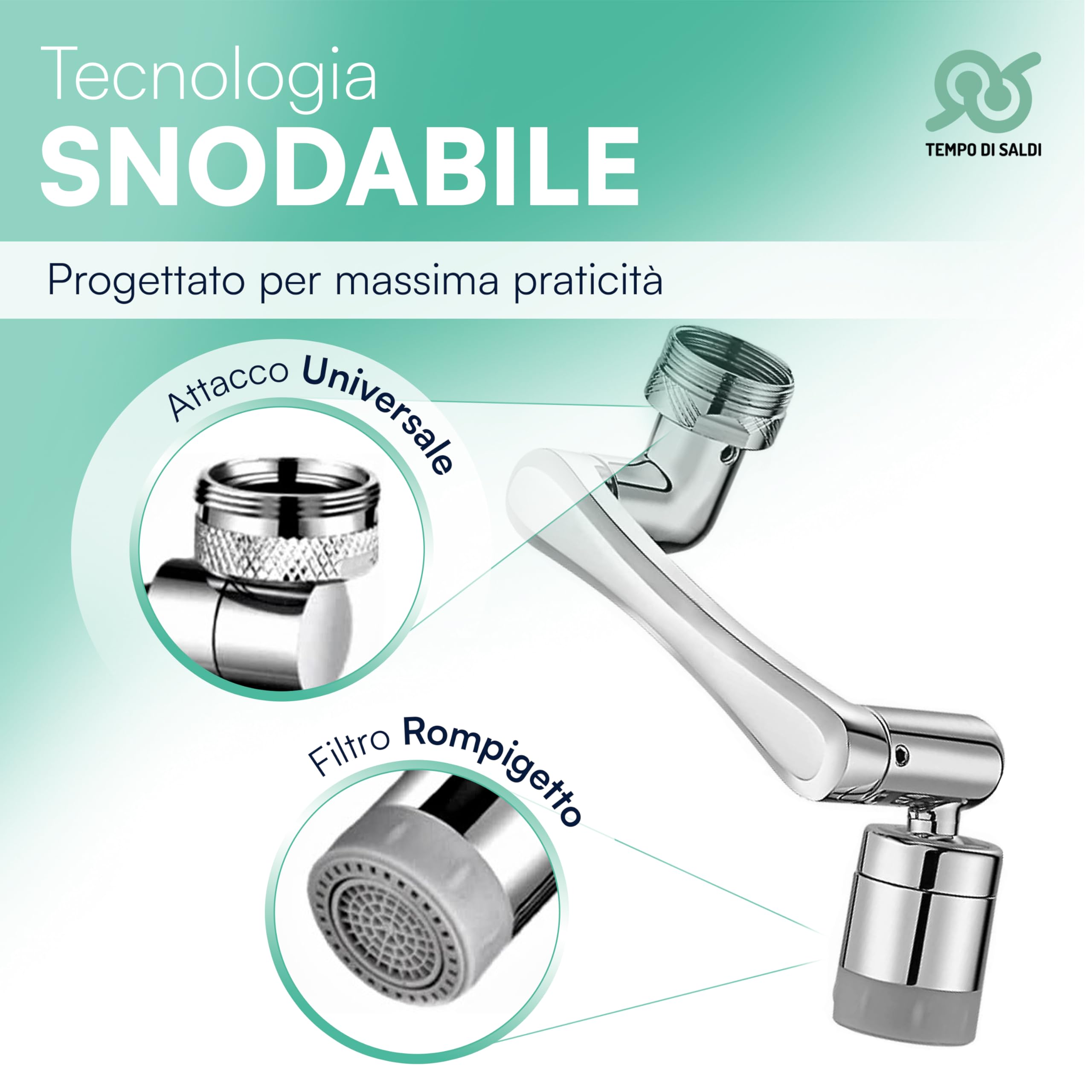 Tempo di saldi Rompigetto Rubinetto Cucina con Aeratore Snodabile 1080 Gradi in ABS - Prolunga Rubinetto Bagno Universale - Filtro Lavandino Rotante con Attacco Girevole per Miscelatore e Lavabo