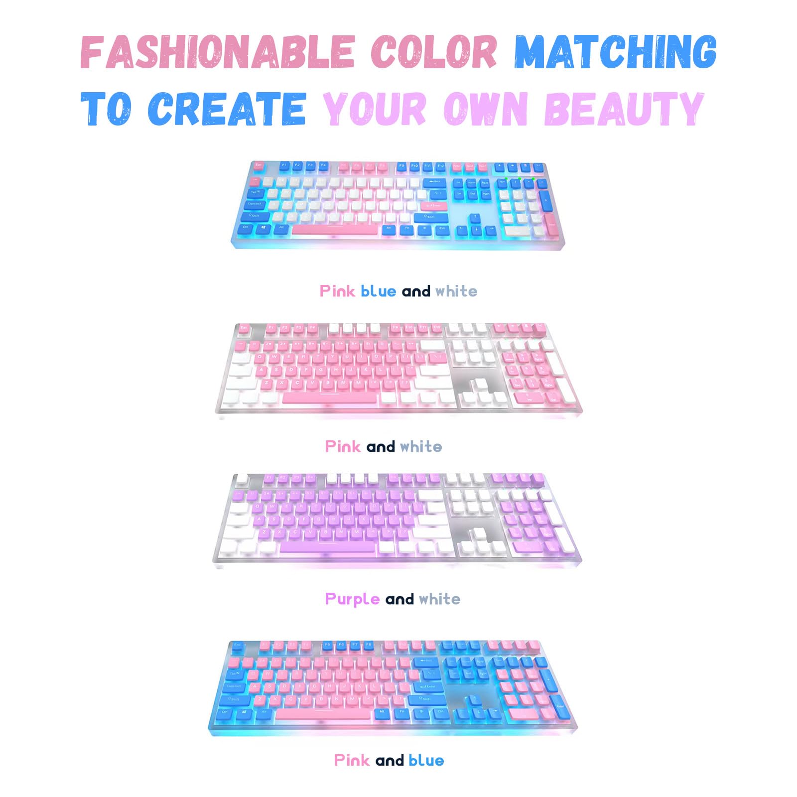 Pudding Keycaps, PBT Keycaps 129 Keycaps Set Ensemble de Touches personnalisées, Shine Through Keycaps Profil OEM, Compatibilité Universelle pour Clavier 100%, 75%, 65%, 60%,Blue