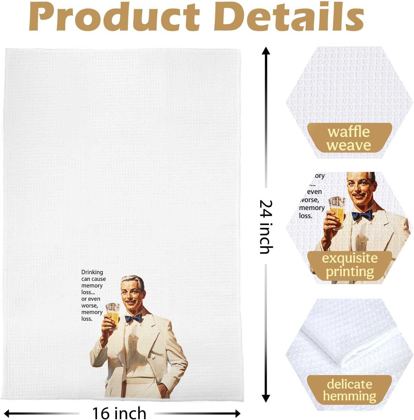 Funny Alcohol Kitchen Towels Set - Beer Cocktail Waffle Decorative Dish Towels, Alcohol Gifts for Women Hand Towel Tea Towel for Bar Cart Decor, 16x24 Inches - Image 5