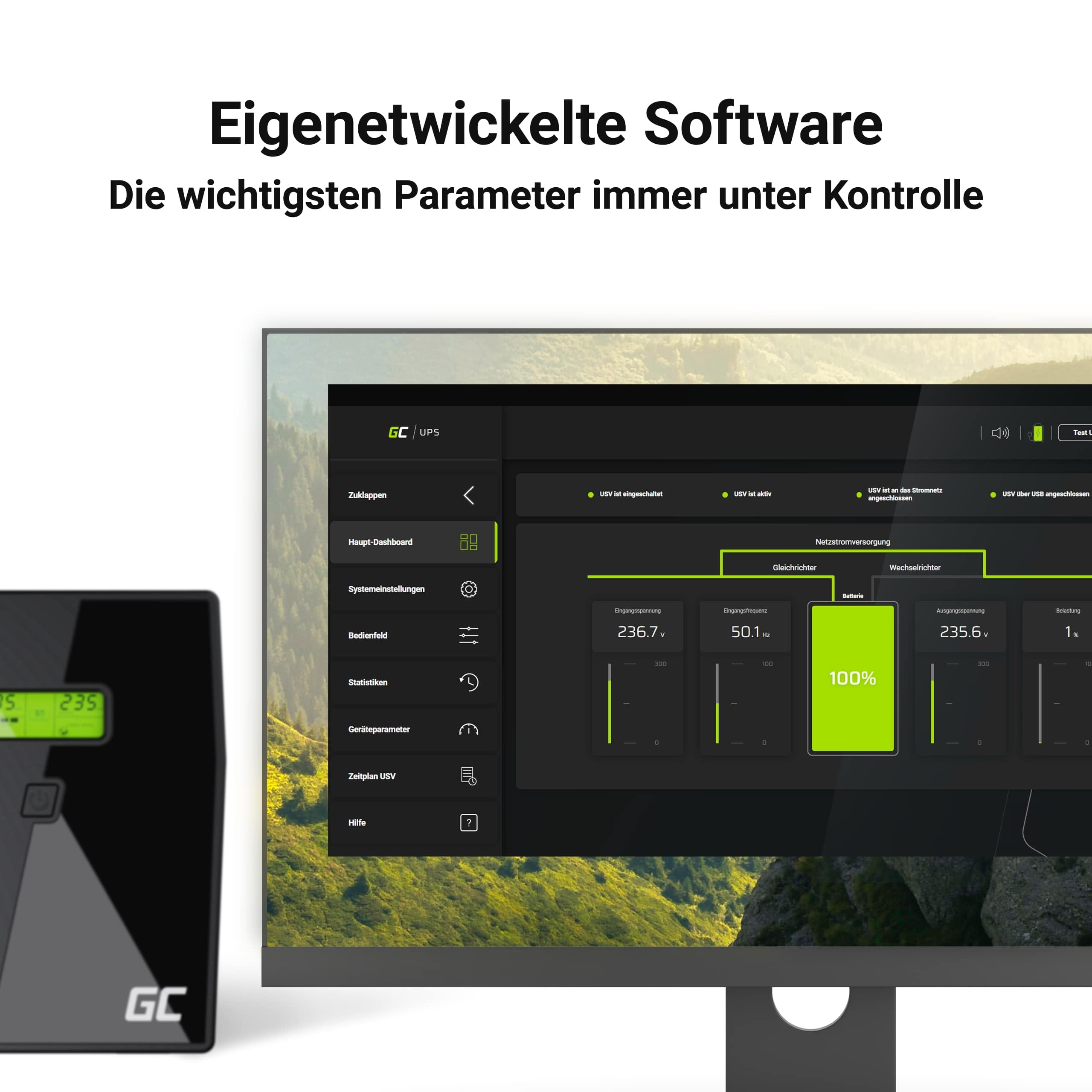 Green Cell USV 600-999VA 360W UPS Unterbrechungsfreie Stromversorgung 230V Line-Interactive AVR USB/RJ11 2x Schuko LCD Display