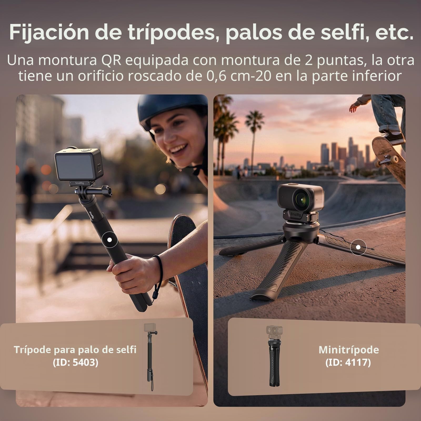 SMALLRIG Adaptador Magnético de Liberación Rápida para DJI Osmo Action 6/Nano, 2 Piezas con Montura de 2 Pines y Rosca 1/4"-20 para Trípode/Palo Selfie - 5918