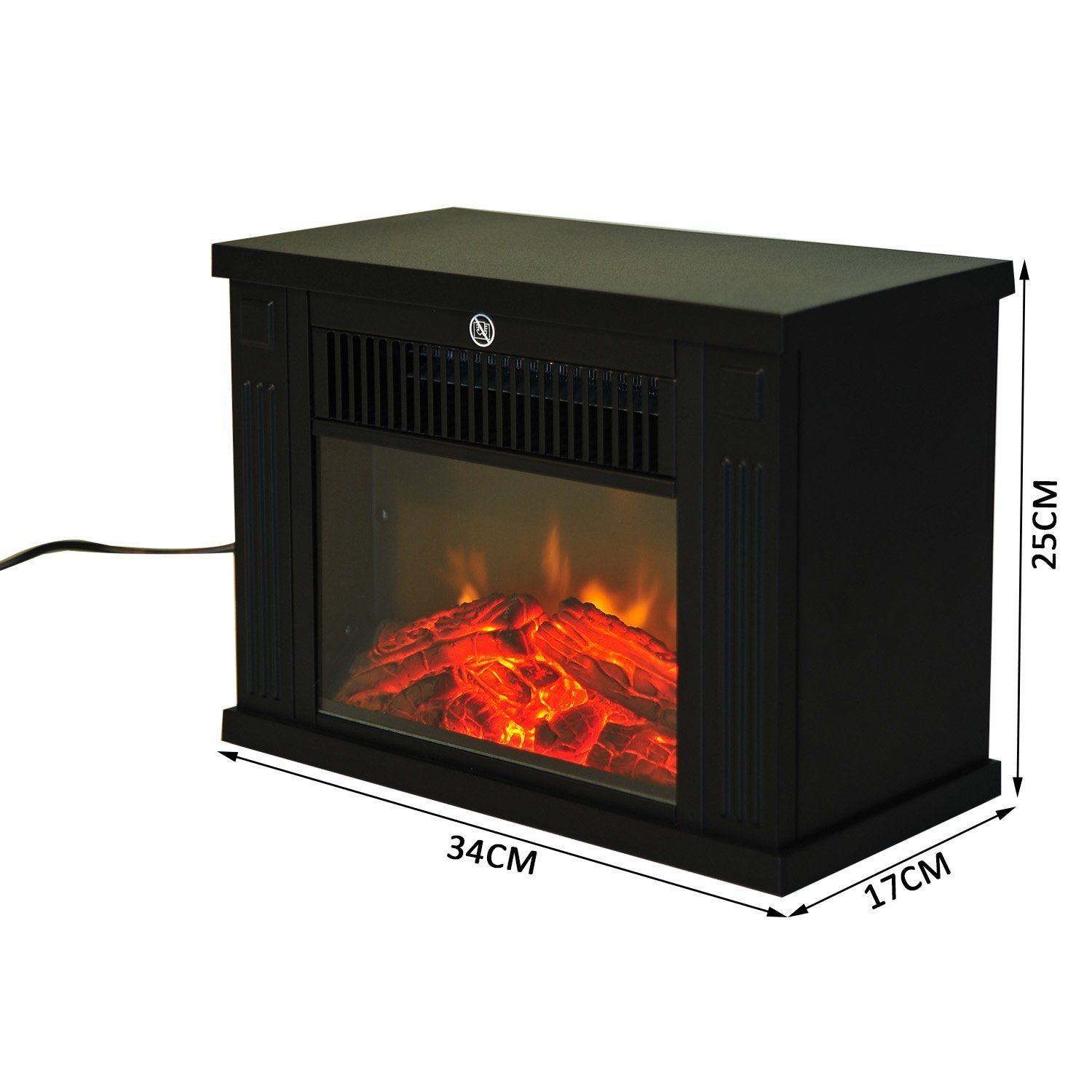 HOMCOM Camino Elettrico da Tavolo con Effetto Fiamma, Caminetto Elettrico da Terra con Potenza Regolabile 600/1200W, Temperatura Regolabile, Copertura 10-15m², Nero