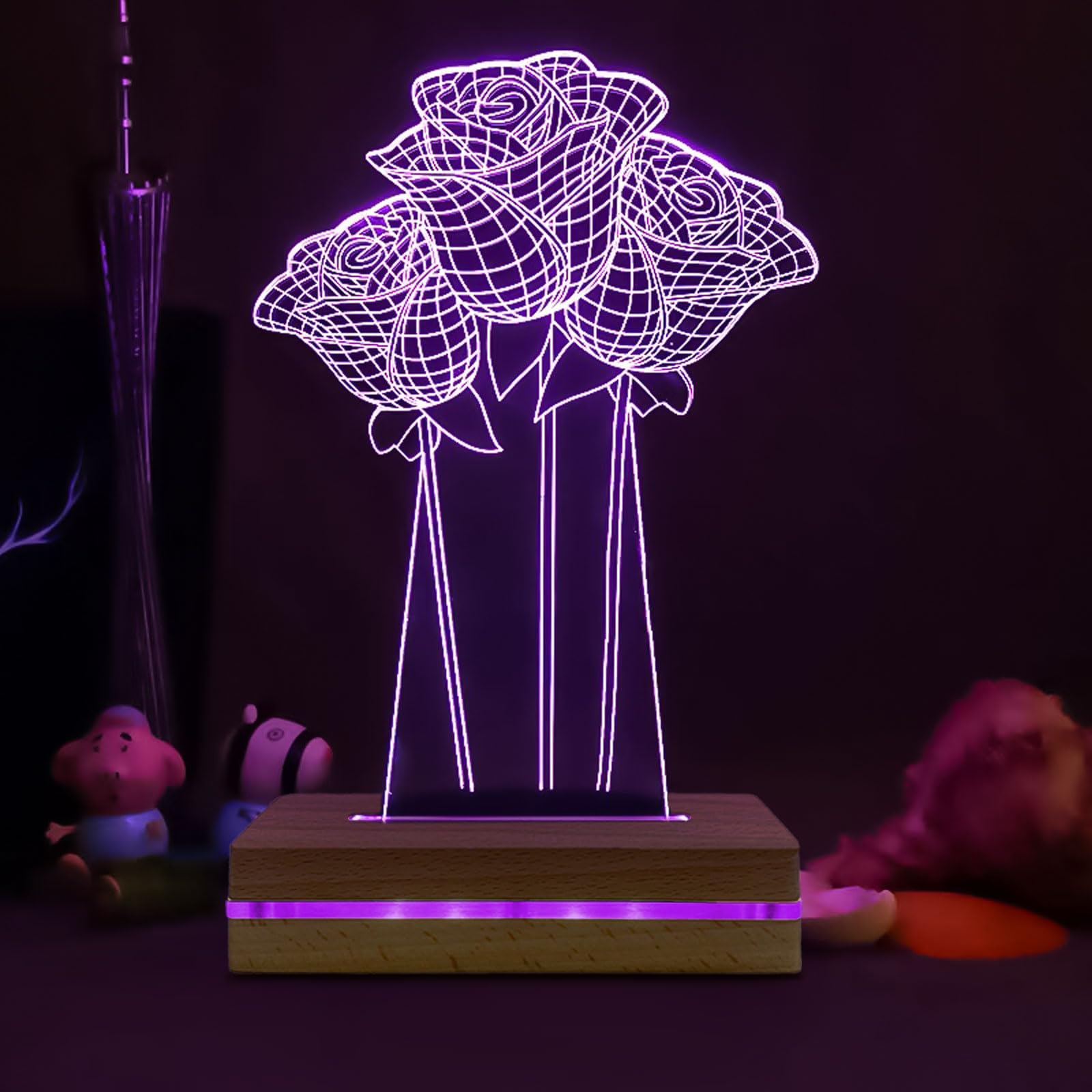 LED Lichter Display Basis, 2 Stück Rechteckiger 15 cm Holz Display Ständer, LED Leuchten Display Sockel Holzaufsteller für 5 mm Acrylglas Spaneel Tischdisplay (mehrfarbiges Licht)