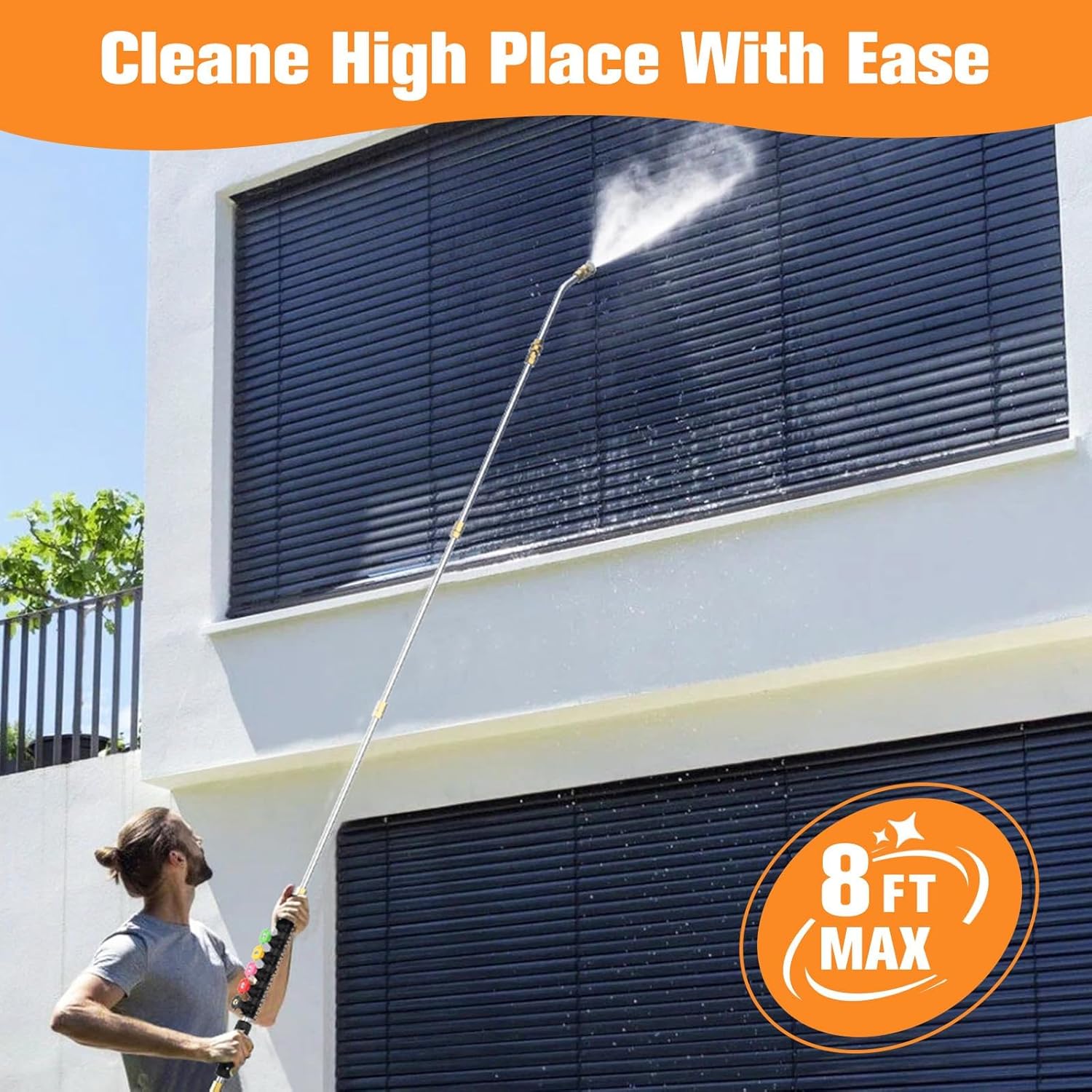 Sealegend 8FT Pressure Washer Extension Wand for Gutter Cleaning, Upgrade Power Washer Accessories with 6 Spray Nozzle Tips, 3 Gutter Cleaner Attachments Curved Rod, 1/4" Quick Connect, 4000 PSI - Image 5