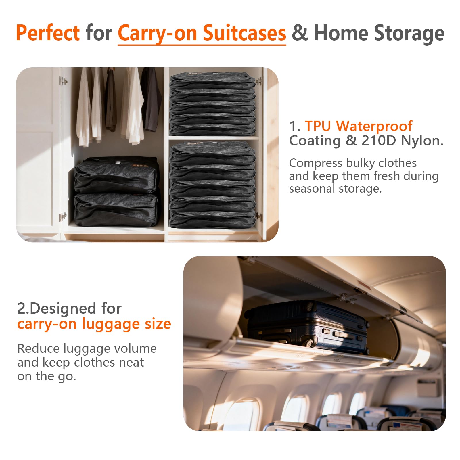 Vakuumbeutel für Kleidung Reise, Reise Vakuumbeutel mit Pumpe Kabelloser, 20 Zoll Handgepäck Vakuumbeutel, Vacuum Bags for Clothing Travel Mit Sichtfenster, Doppellagiges Gewebe,IP67 (2 Stück+ Pumpe)