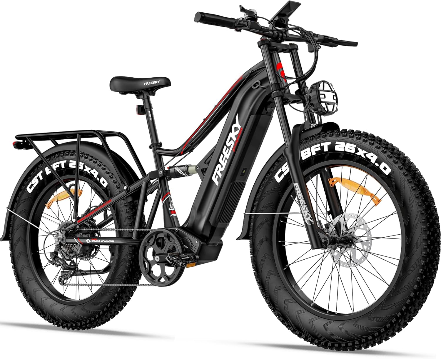 FREESKY 2500W BAFANG Motor Electric Bike for Adults, 48V 30Ah Samsung Cells Removable Battery Ebike 120 Miles, 38+MPH, 26" Fat Tire Dirt All-Terrain Mountain E Bike, Full Suspension, UL 2849 Certified