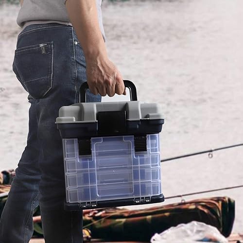 Miniatura 7 de KINJOEK Kit de caja de aparejos de pesca, caja de accesorios de pesca portátil de 4 capas, almacenamiento de aparejos de pesca para agua dulce