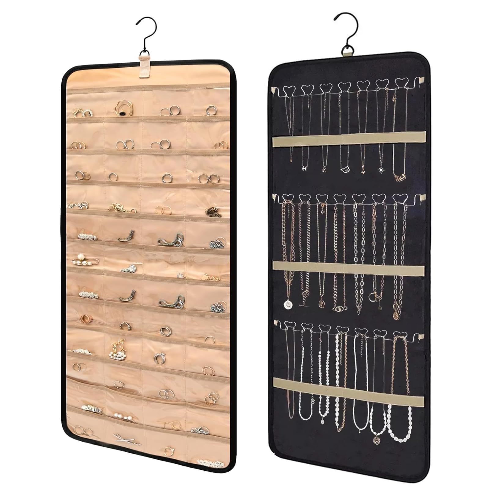 Porta Gioielli da Appendere, Porta Orecchini da Parete, Jewelry Storage Display Stand, Organizzatore di Gioielli da Appendere, Design bifacciale, Per Orecchini, Collana, Anello, Bracciale