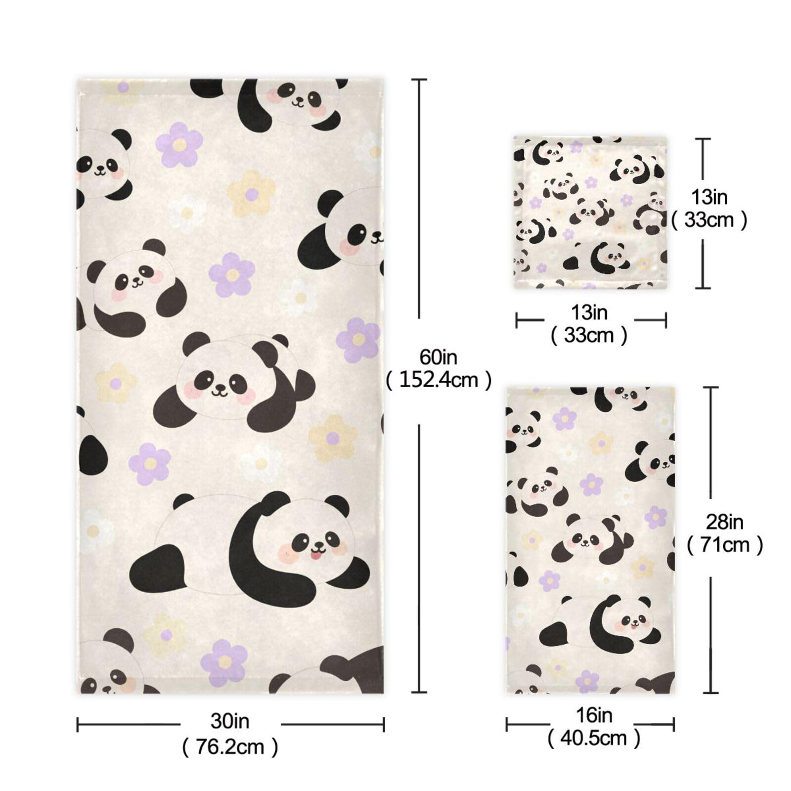 Set di 3 asciugamani per la pulizia del viso a forma di panda bianco con cartoni animati, 1 asciugamano da bagno, 1 asciugamano per le mani, 1 panno per la casa, cucina, hotel, palestra, nuoto, spa