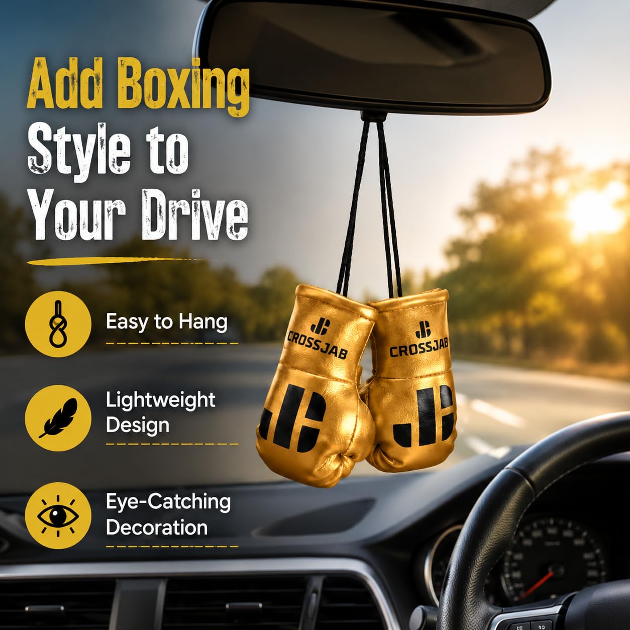 Boxe Mini Voiture Suspendu Gants de Boxe Miniature avec Lacets pour Rétroviseur ou tout autre endroit (Doré)