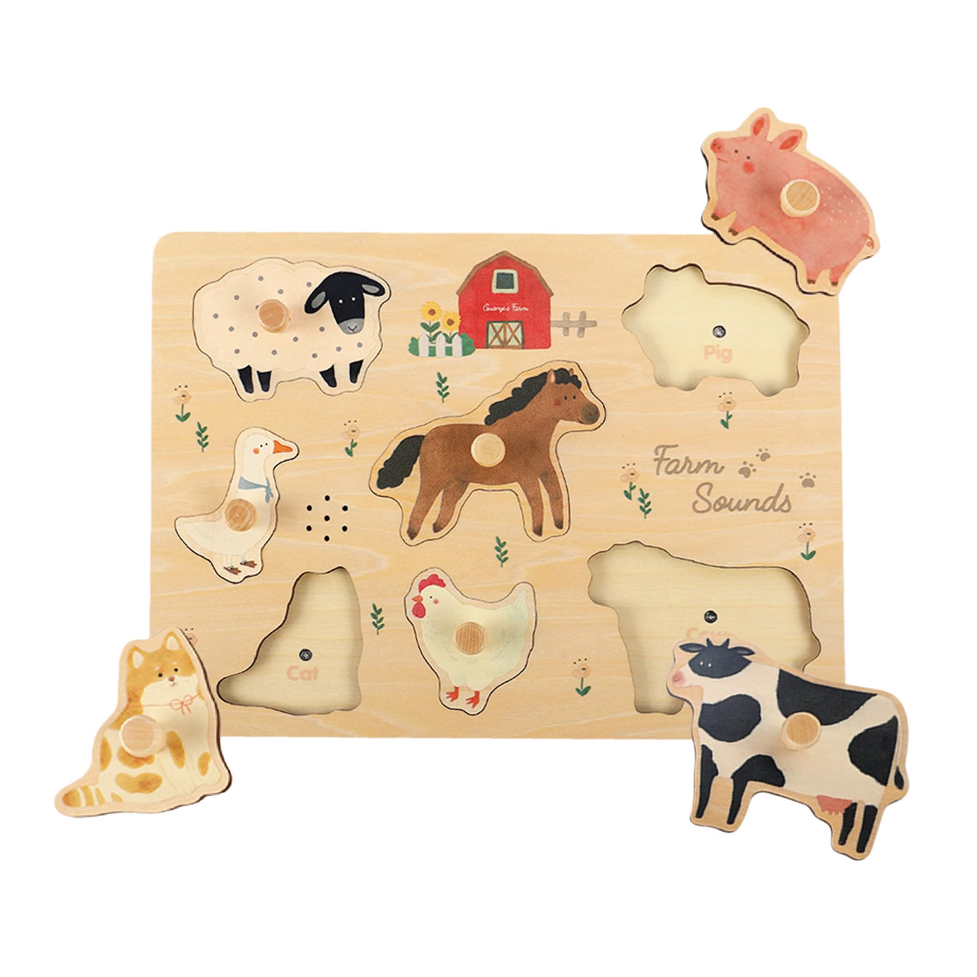 WoddyGo Wooden Farm Animal Sound Puzzle for Toddlers 18 Months+, Montessori Farmyard Peg Puzzle with Realistic Noises, Early Learning Toy for Boys & Girls