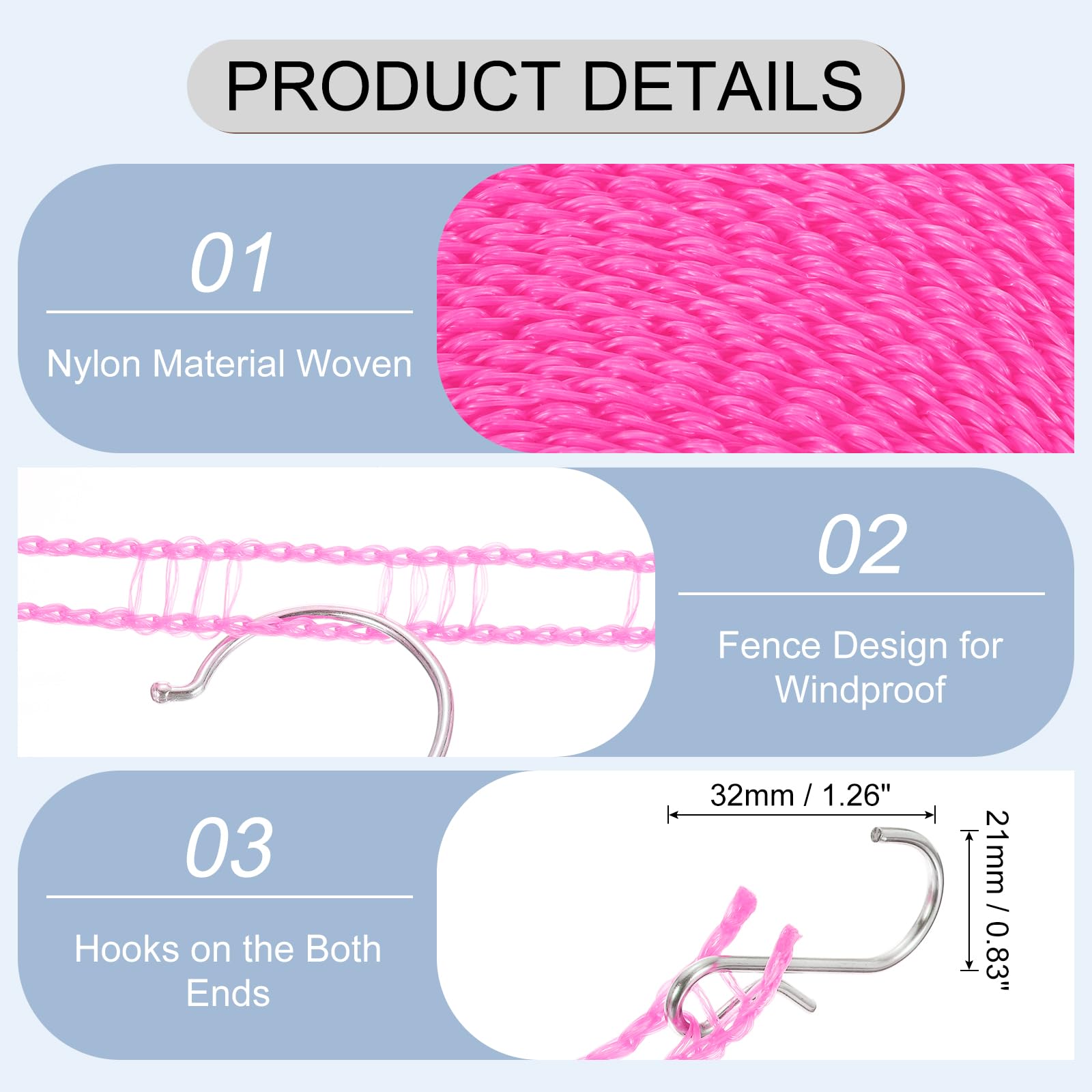 QUARKZMAN 4Pezzi 10 Metri Corda Stendibiancheria in Nylon Antivento, Corda da Stendere Portatile, Corda da Stendere Regolabile per Campeggio Viaggio Appendiabiti o Casa, Rosa