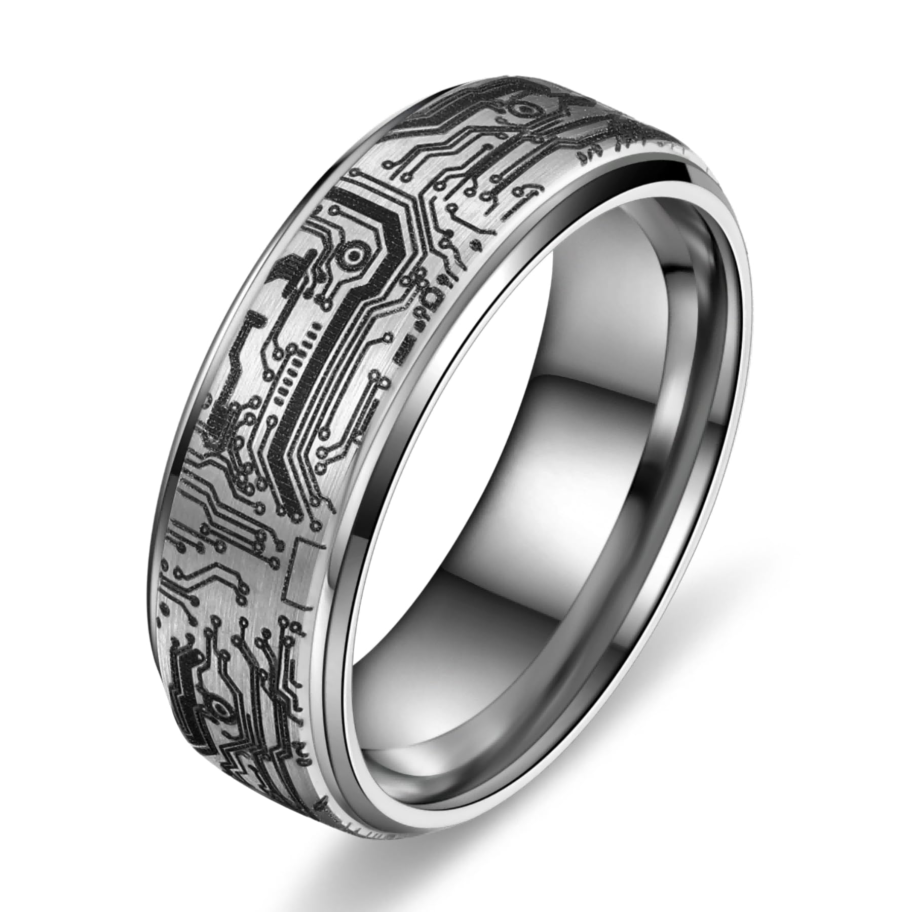 Adreamz Tungsten Ring 8mm Computer Circuit Pattern Ring Black/Gold/Silver Tungsten Carbide Wedding Band for Men Comfort Fit