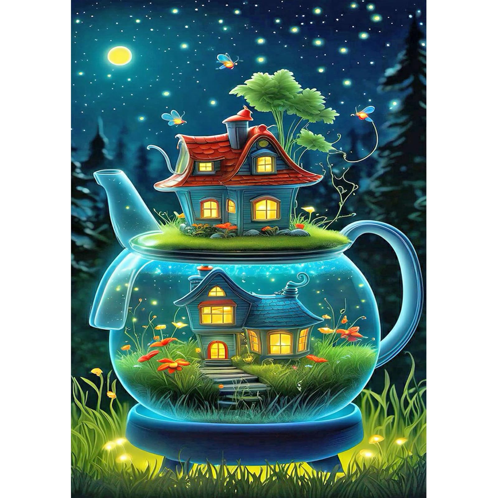 JISHSHAY ダイヤモンドアート キット 30x40cm ダイヤモンドアート 風景 人気 ビーズアート 上級者 手芸キット 5D ダイヤモンドアート 光る小屋 プハウス 絵画キット 手作りキット DIY 夢のような夜の静寂な小屋 全面貼り付けタイプ 大人と子供 趣味 キット 初心者 芸術品