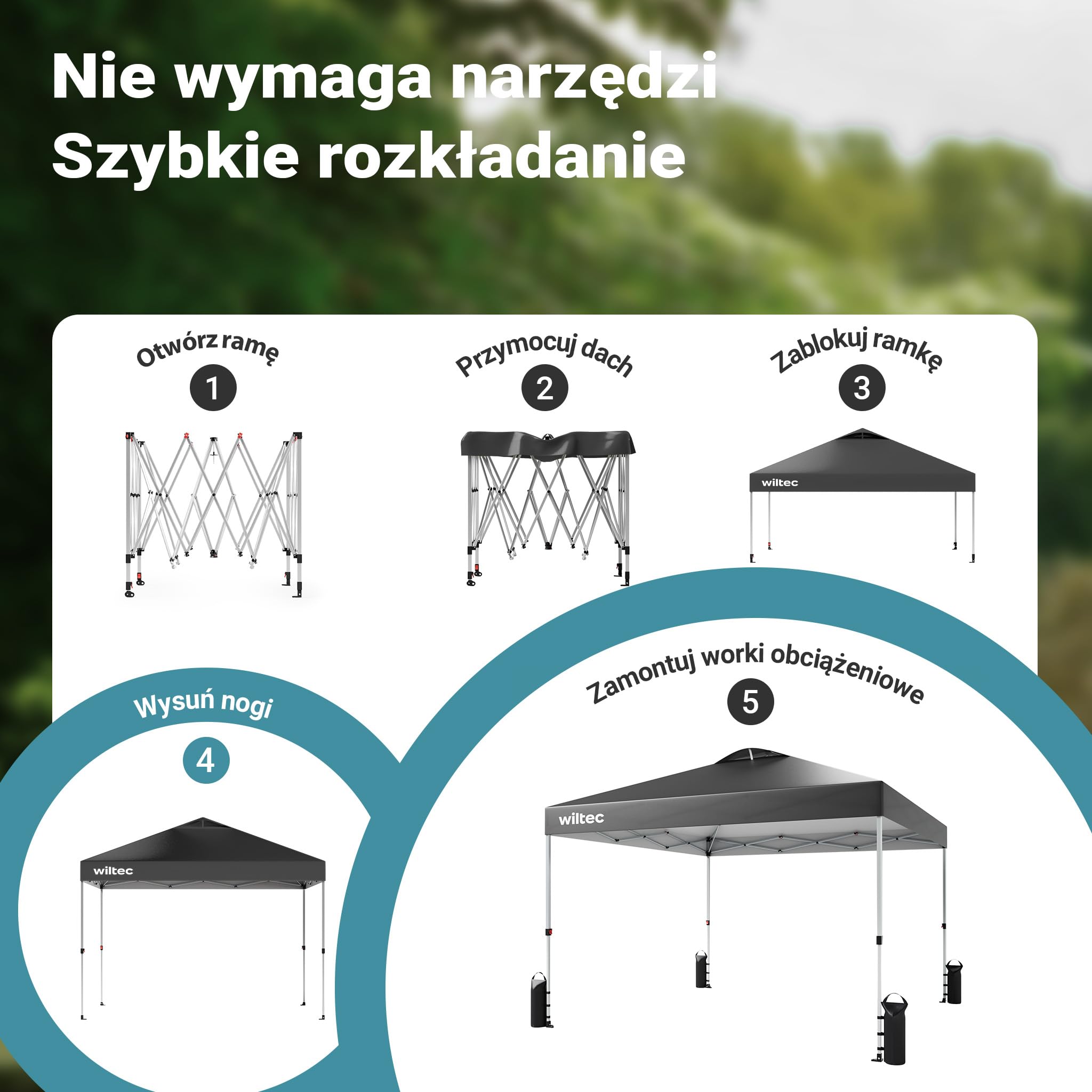 Wiltec Pop-up Pawilon składany na kołach pawilon ogrodowy szary 3x3m One push namiot imprezowy